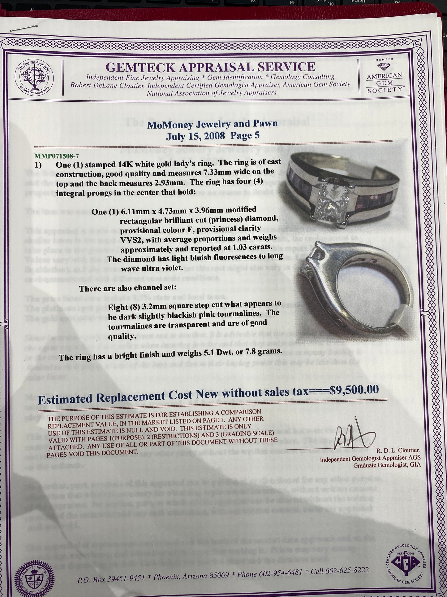 14k White Gold Diamond & Pink Tourmaline Ring