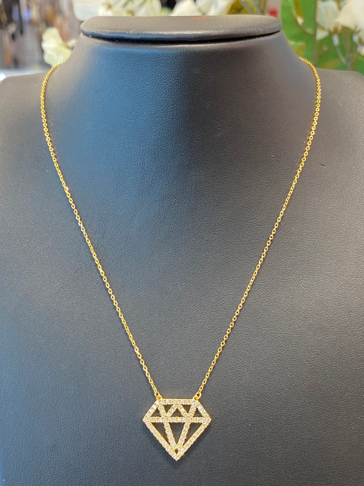 Silver Gold Plaited Chain With Diamond Shaped Pendant