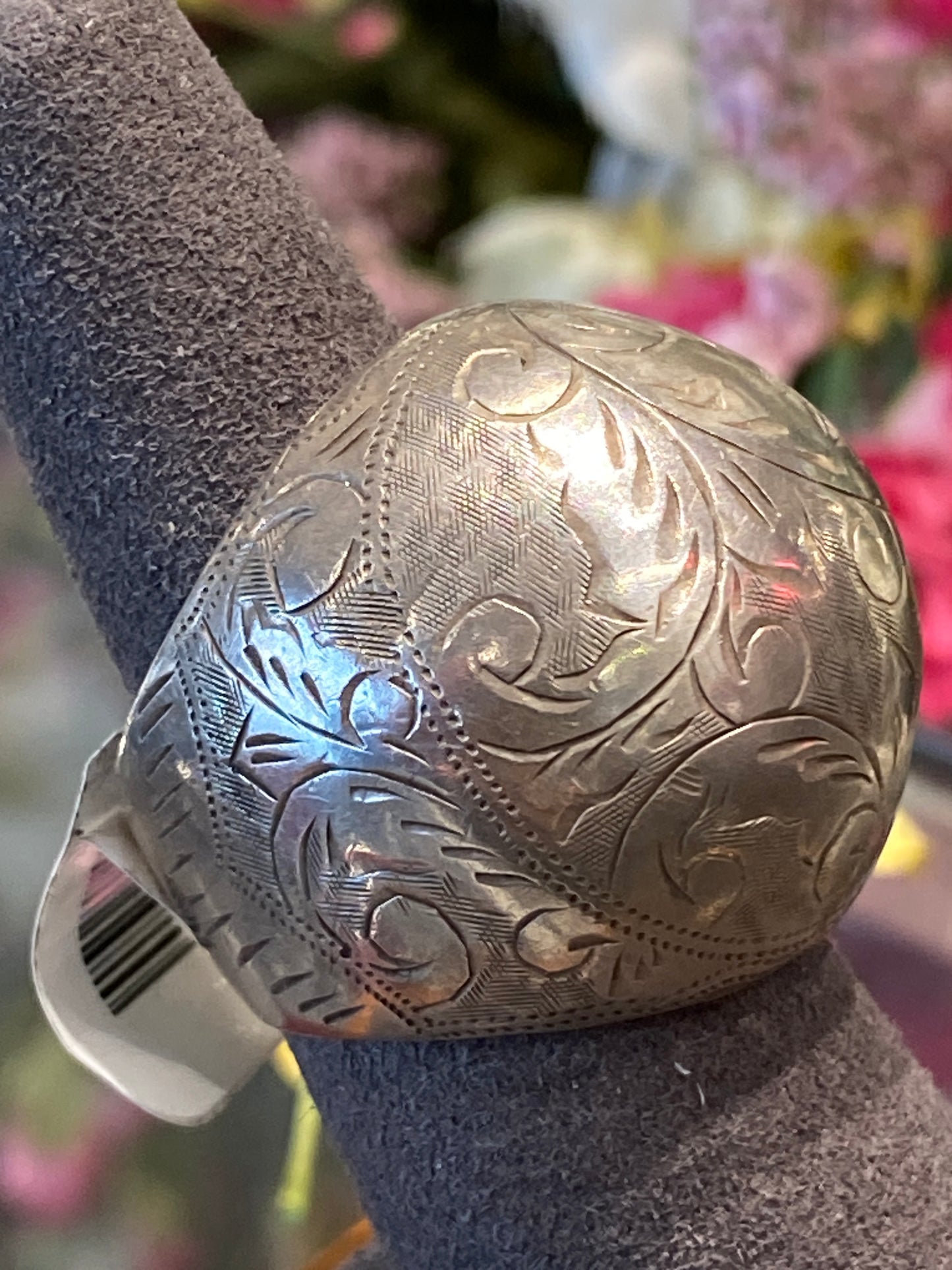 Silver Dome Ring With Design