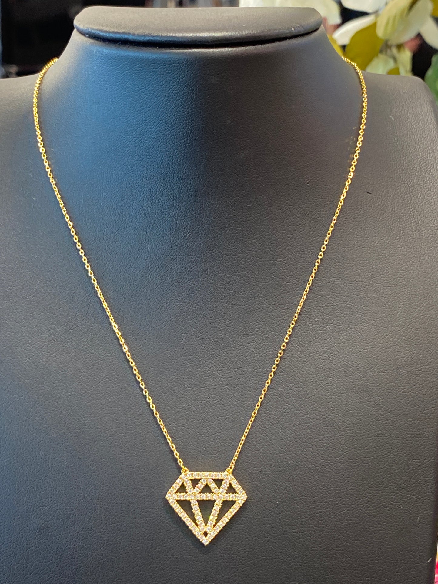 Silver Gold Plaited Chain With Diamond Shaped Pendant