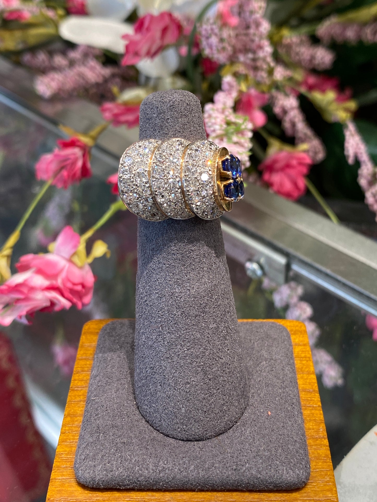 18k Two Tone Gold Diamond & Sapphire Ring