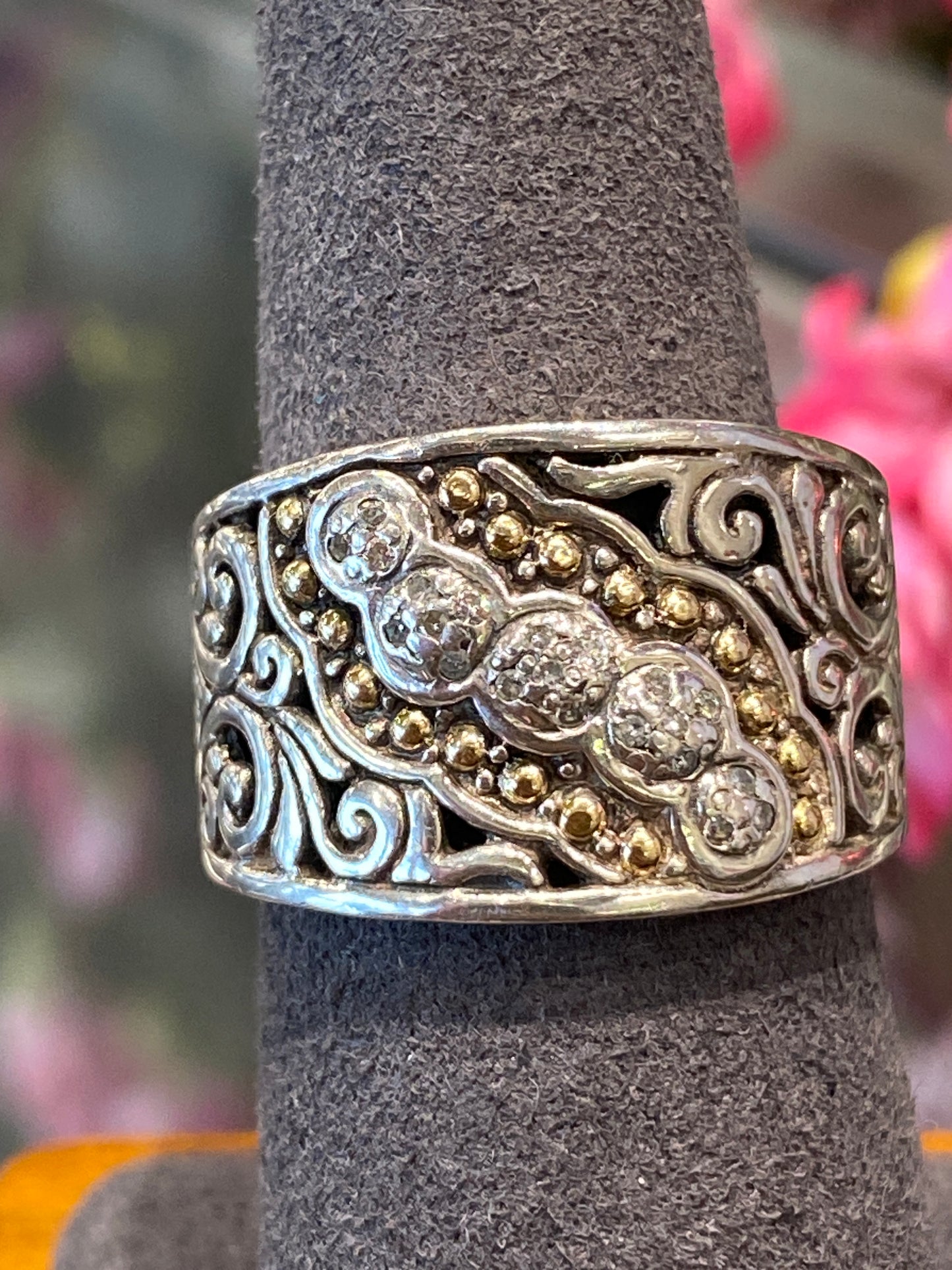 Silver Two Tone Ring With Diamonds