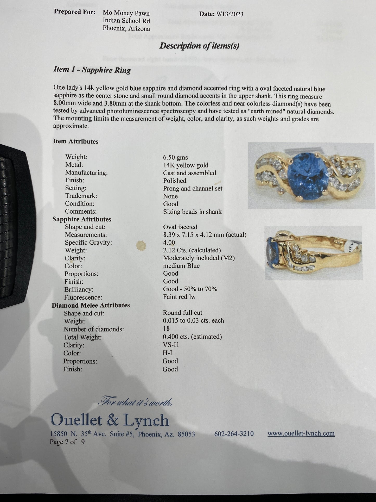 14k Yellow Gold Ring With A Blue Sapphire & Diamonds