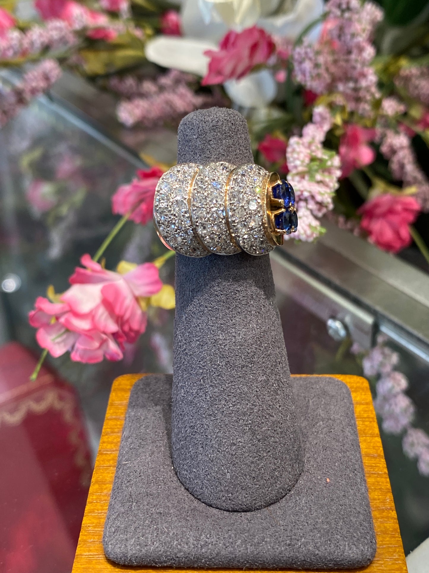 18k Two Tone Gold Diamond & Sapphire Ring