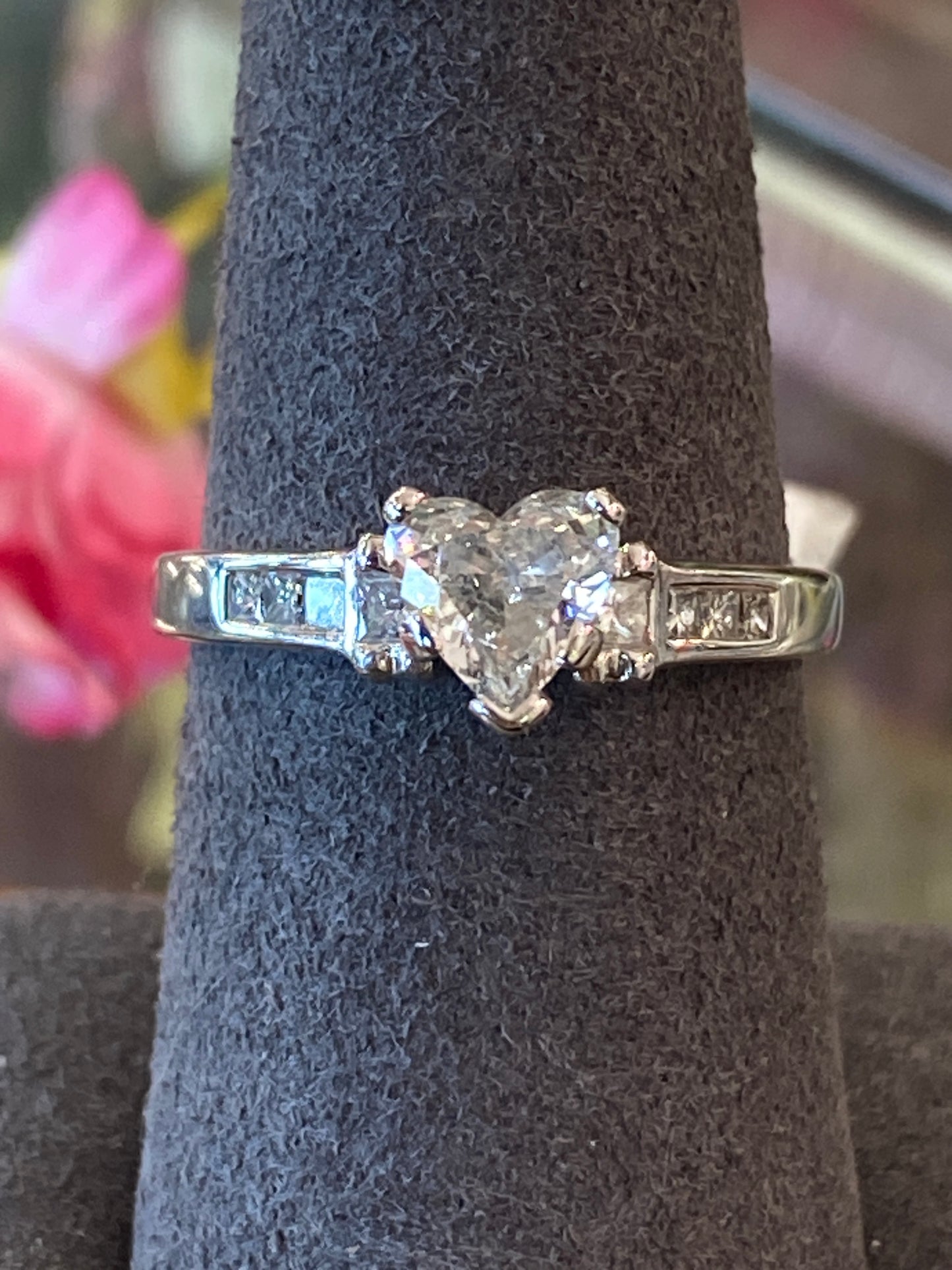 14k White Gold Heart Diamond Engagement Ring