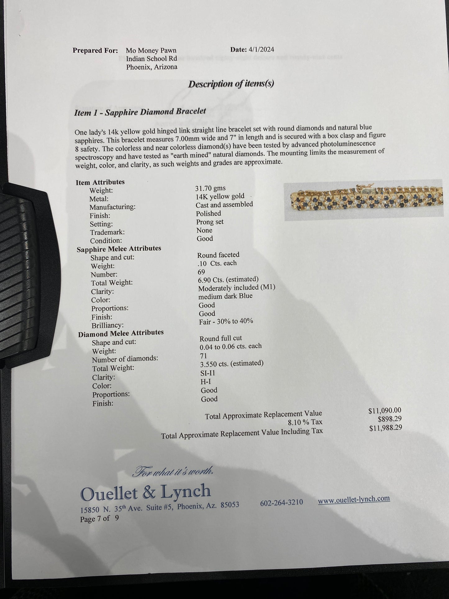 14k Yellow Gold Sapphire & Diamond Bracelet