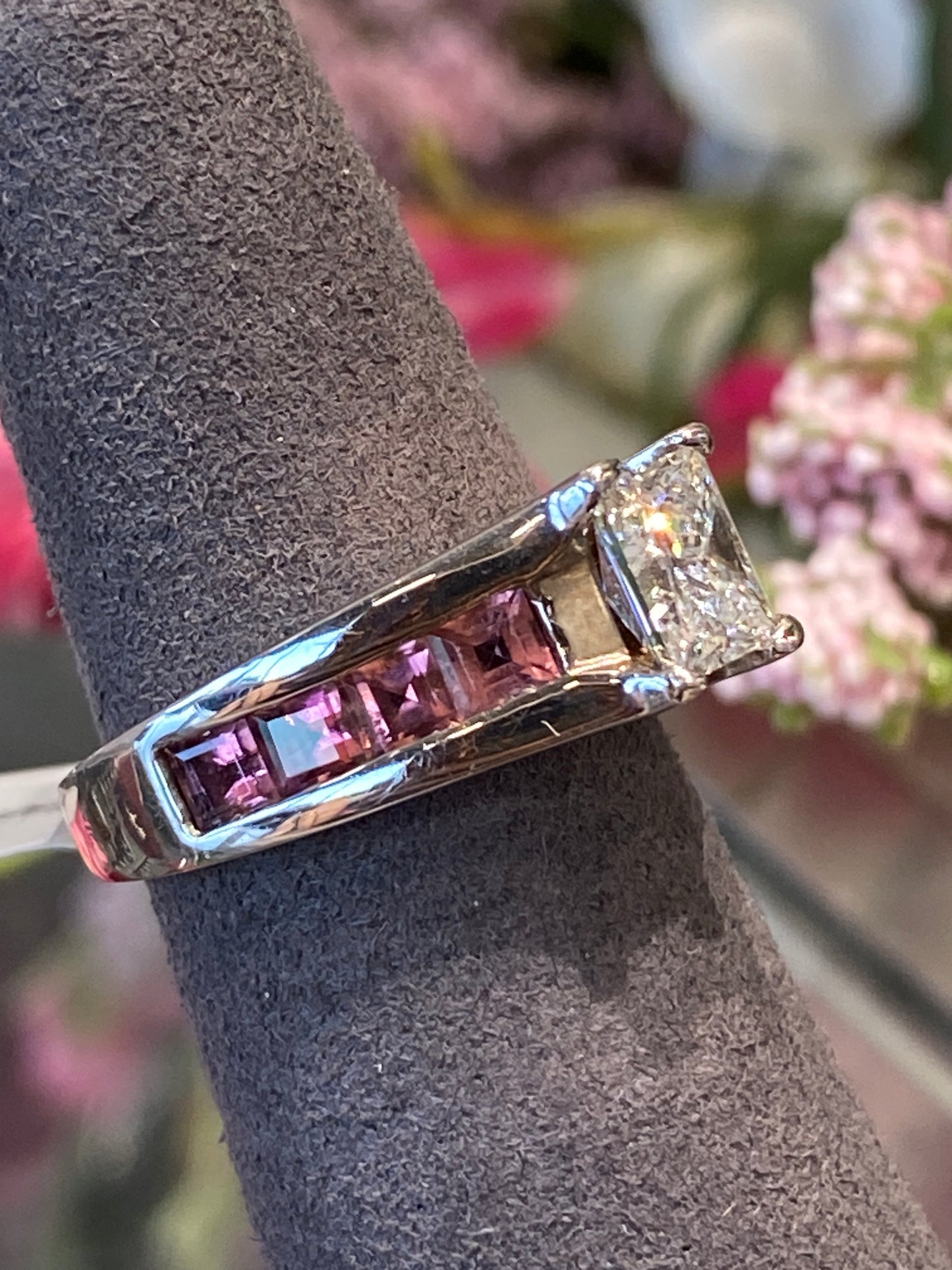 14k White Gold Diamond & Pink Tourmaline Ring