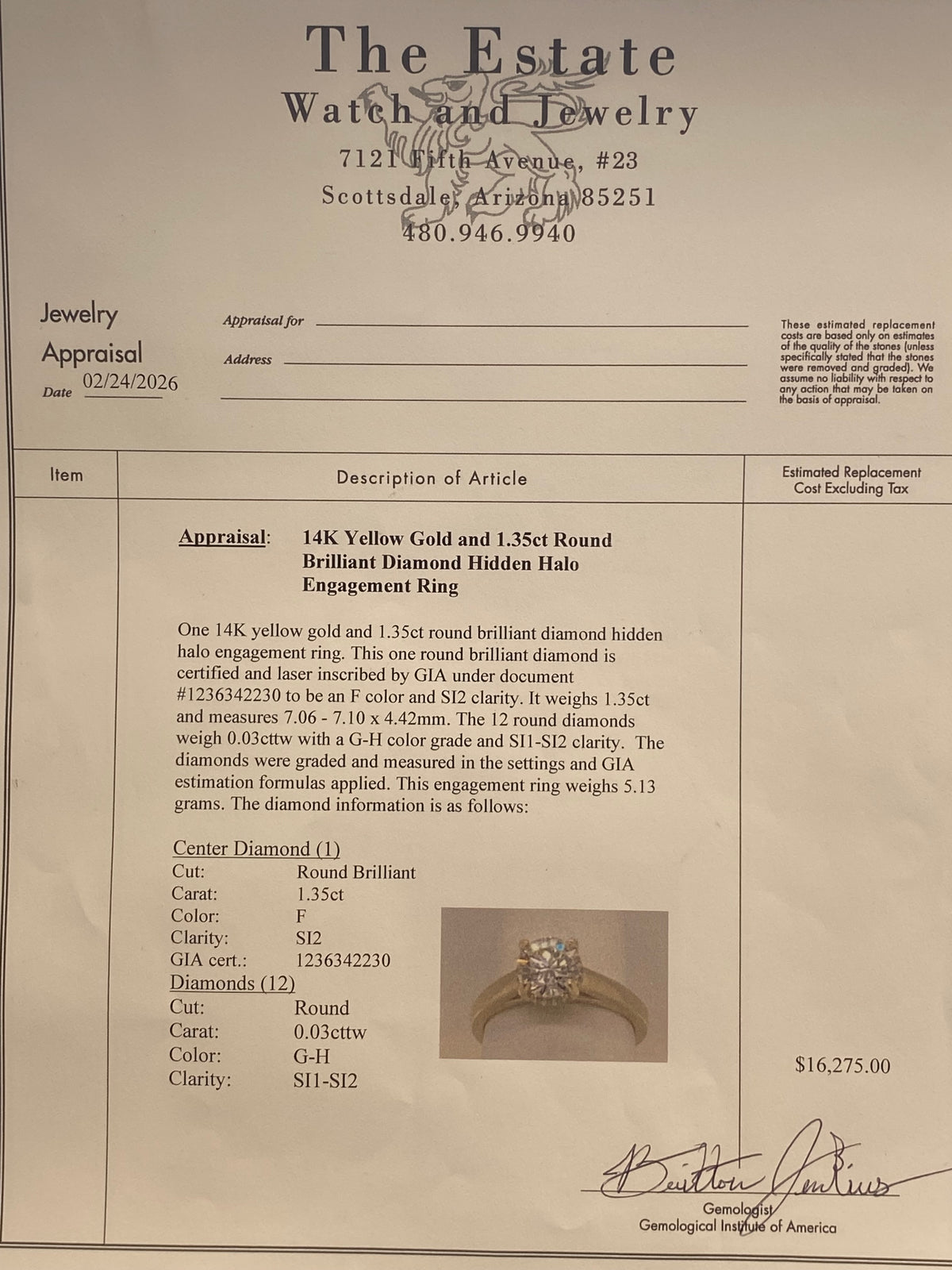14k Yellow Gold Diamond Engagement Ring
