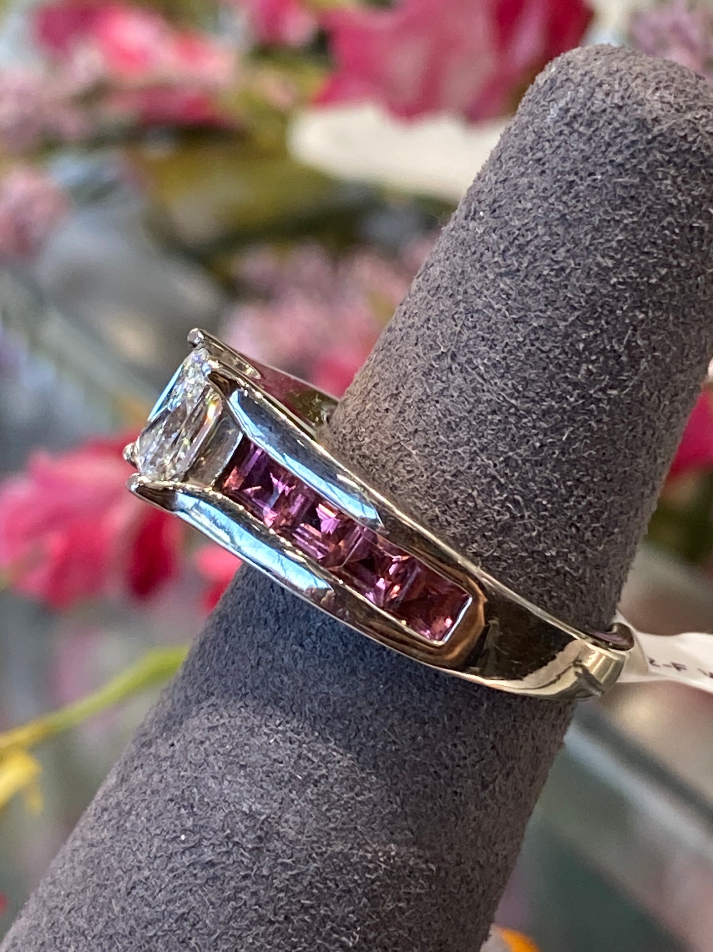 14k White Gold Diamond & Pink Tourmaline Ring