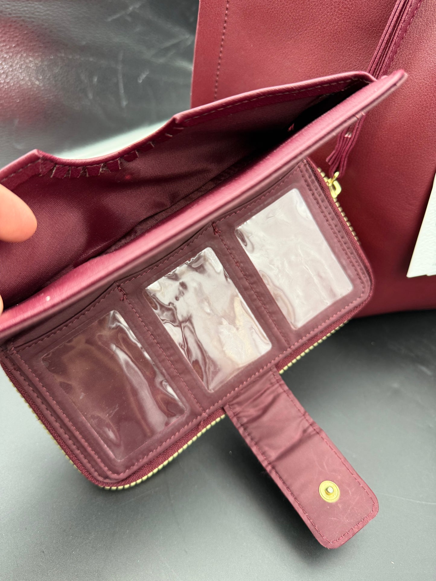Burgundy handbag