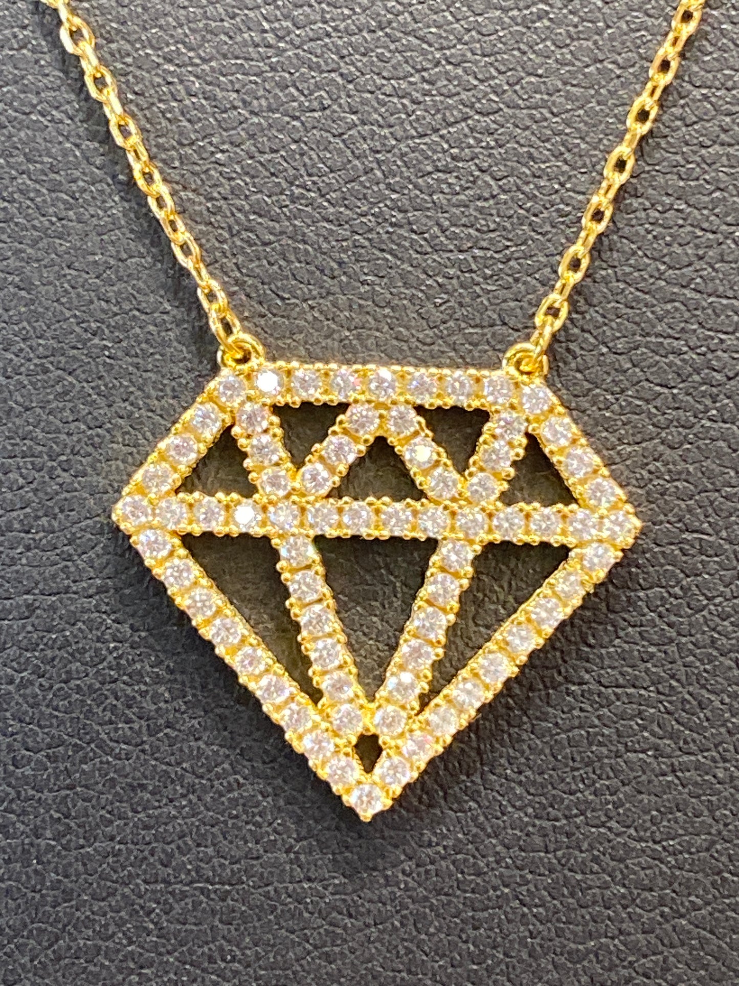 Silver Gold Plaited Chain With Diamond Shaped Pendant