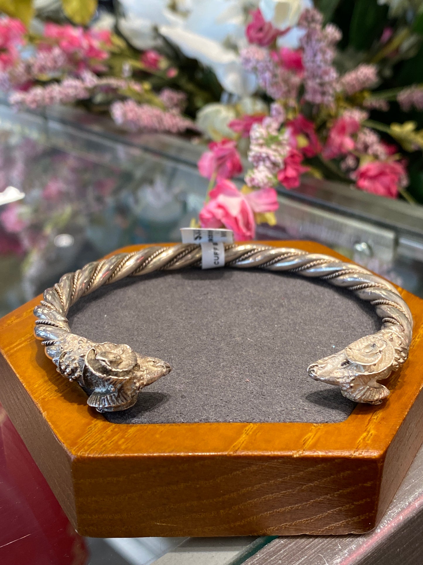 Silver Cuff Bracelet With Ram Heads
