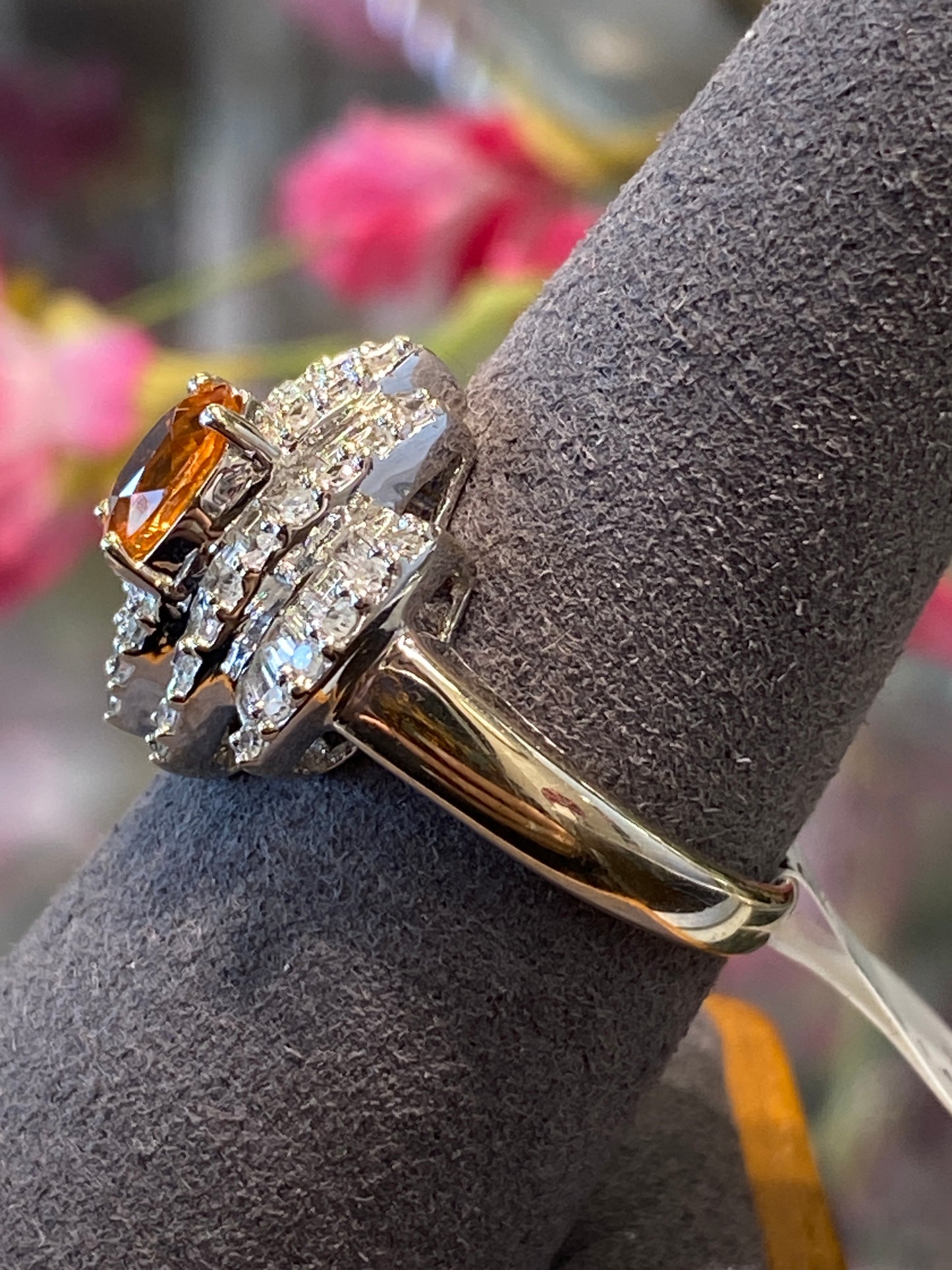 14k White Gold Orange Garnet & Diamond Ring