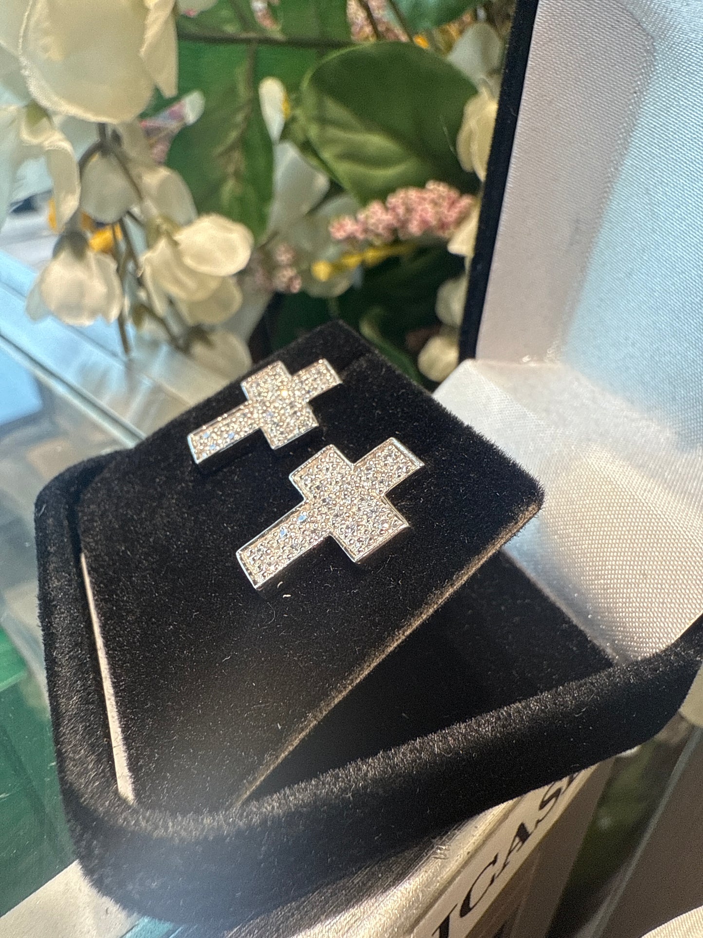 Silver cross earrings