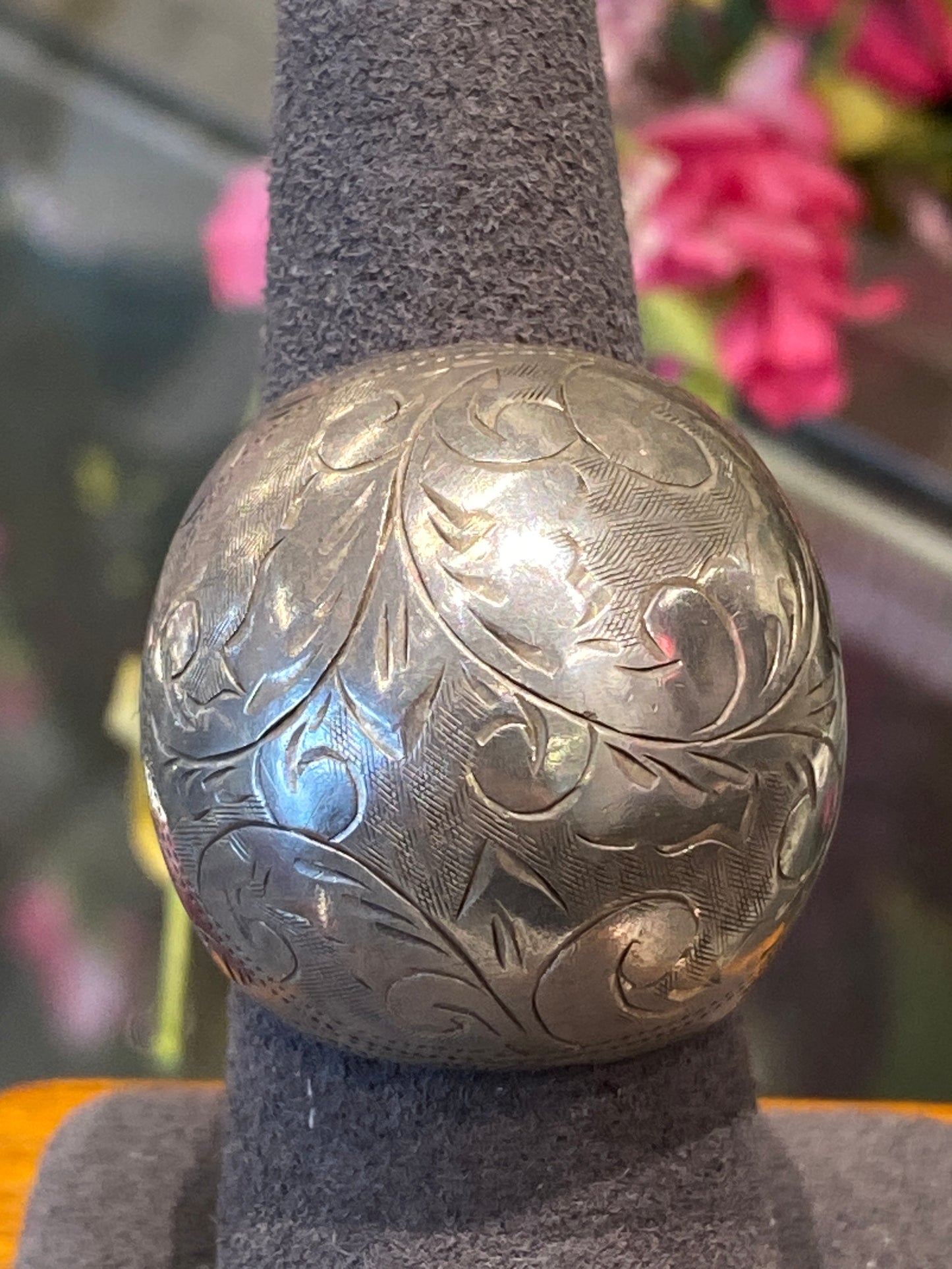 Silver Dome Ring With Design