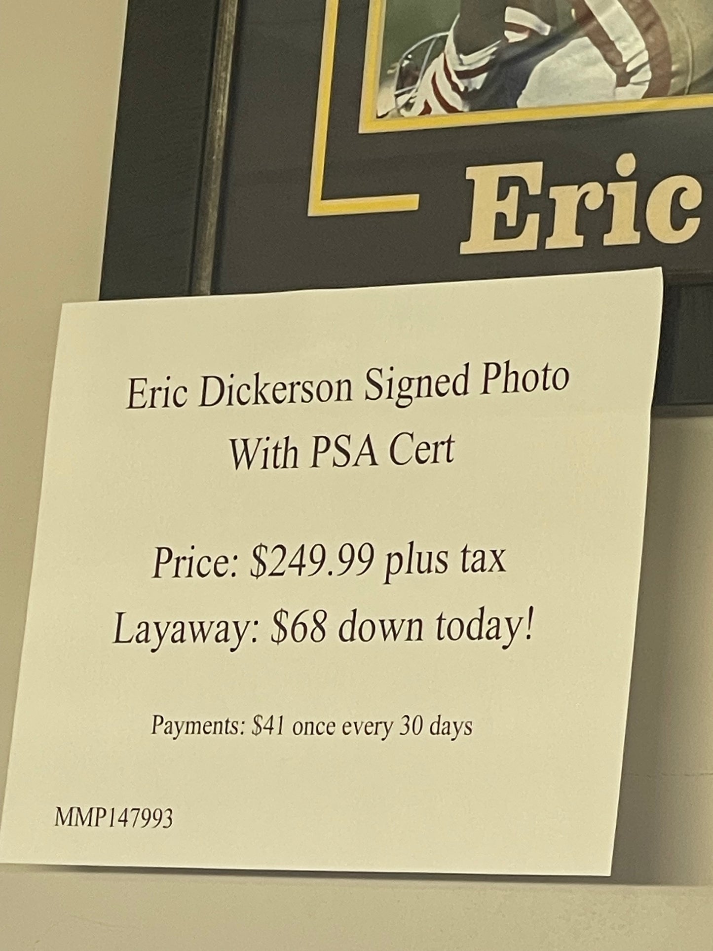 Framed Eric Dickerson signed jersey