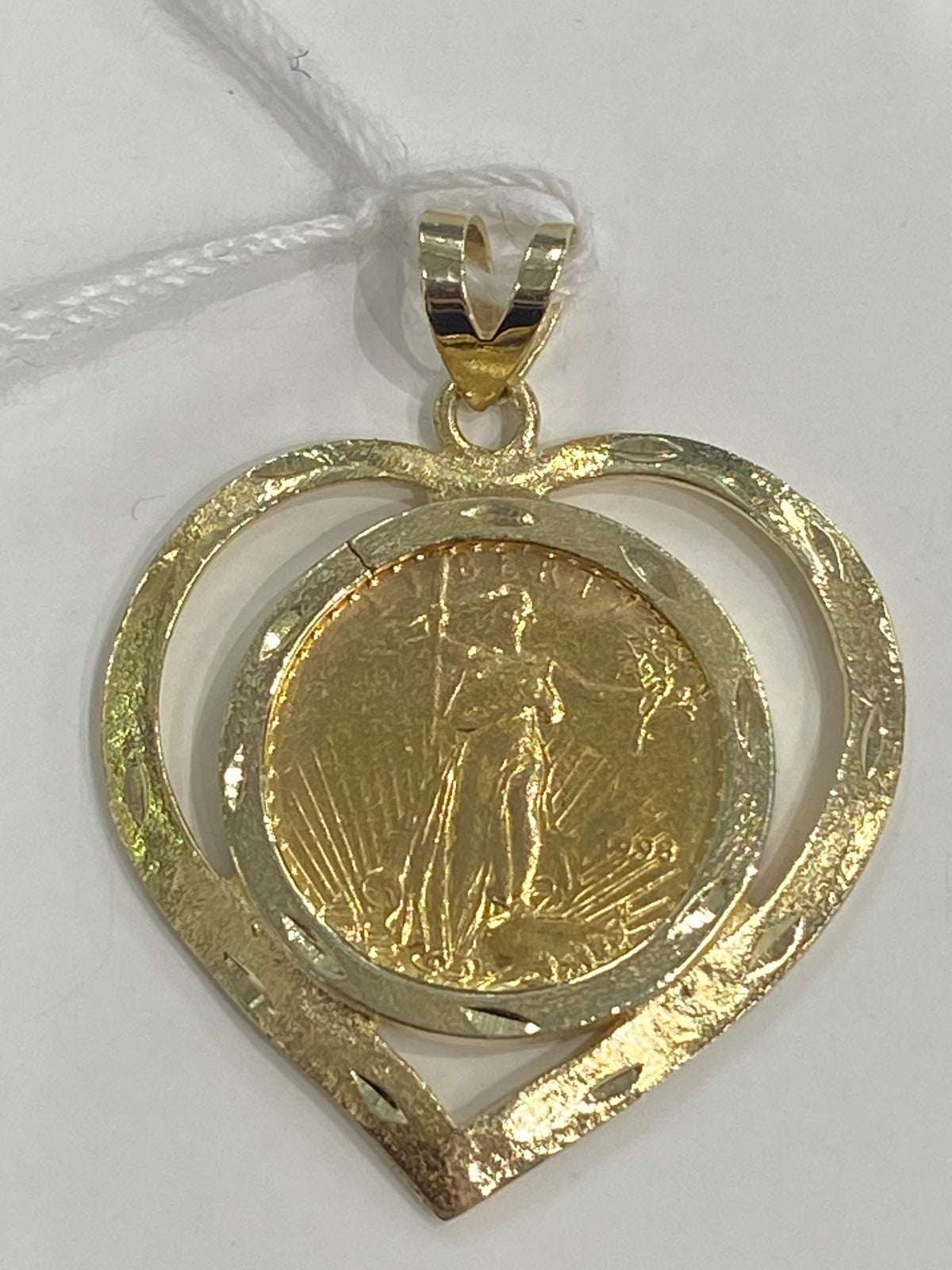 14k Yellow Heart Pendant With Coin