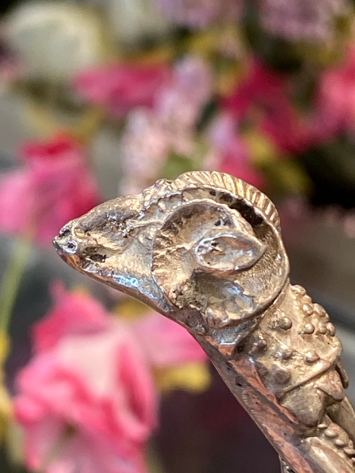 Silver Cuff Bracelet With Ram Heads