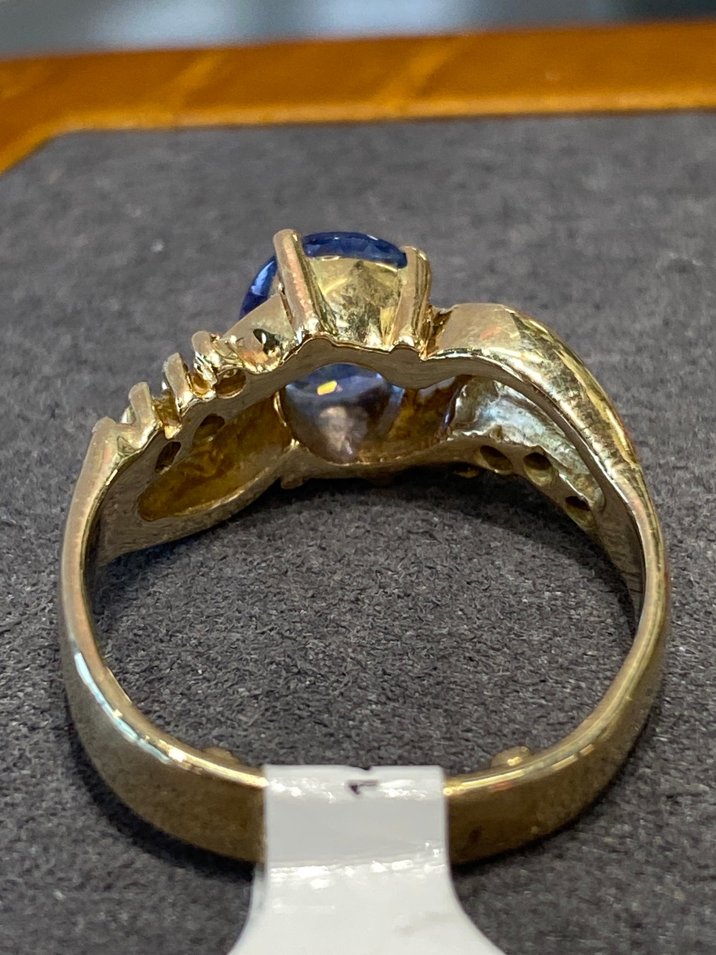 14k Yellow Gold Ring With A Blue Sapphire & Diamonds