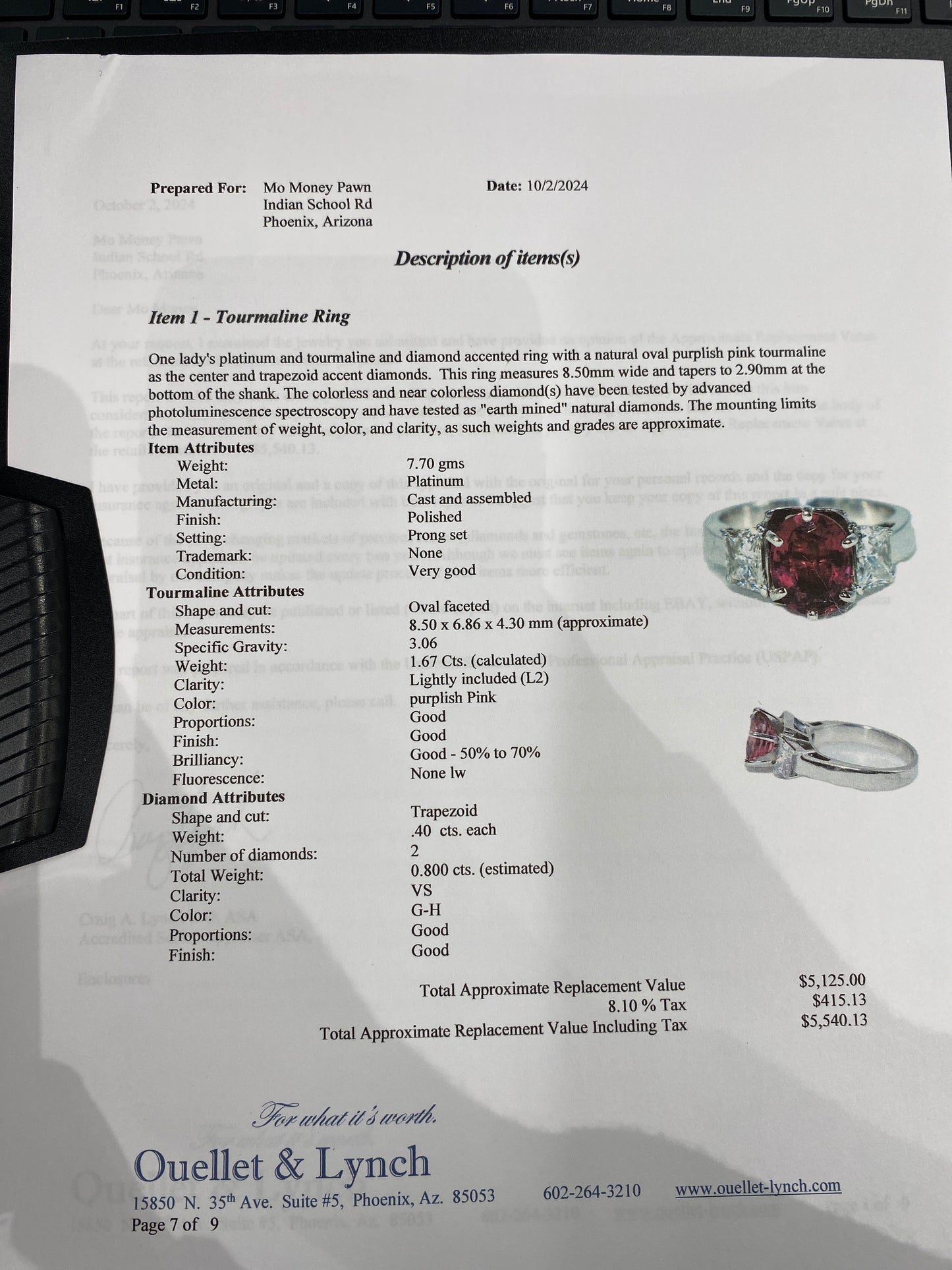 Platinum Ring With A Pink Tourmaline With Diamonds