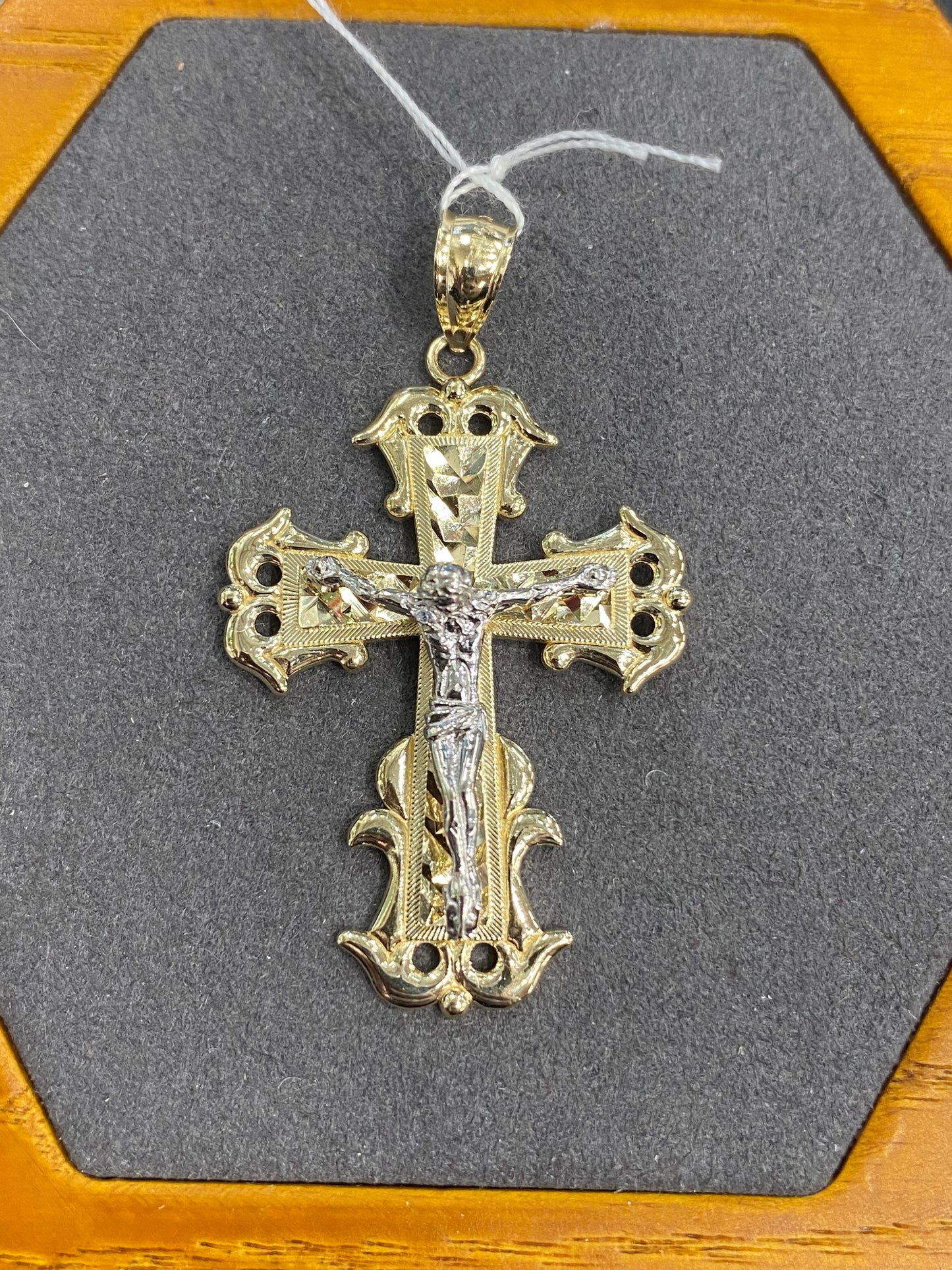 14k Two Tone Cross Pendant