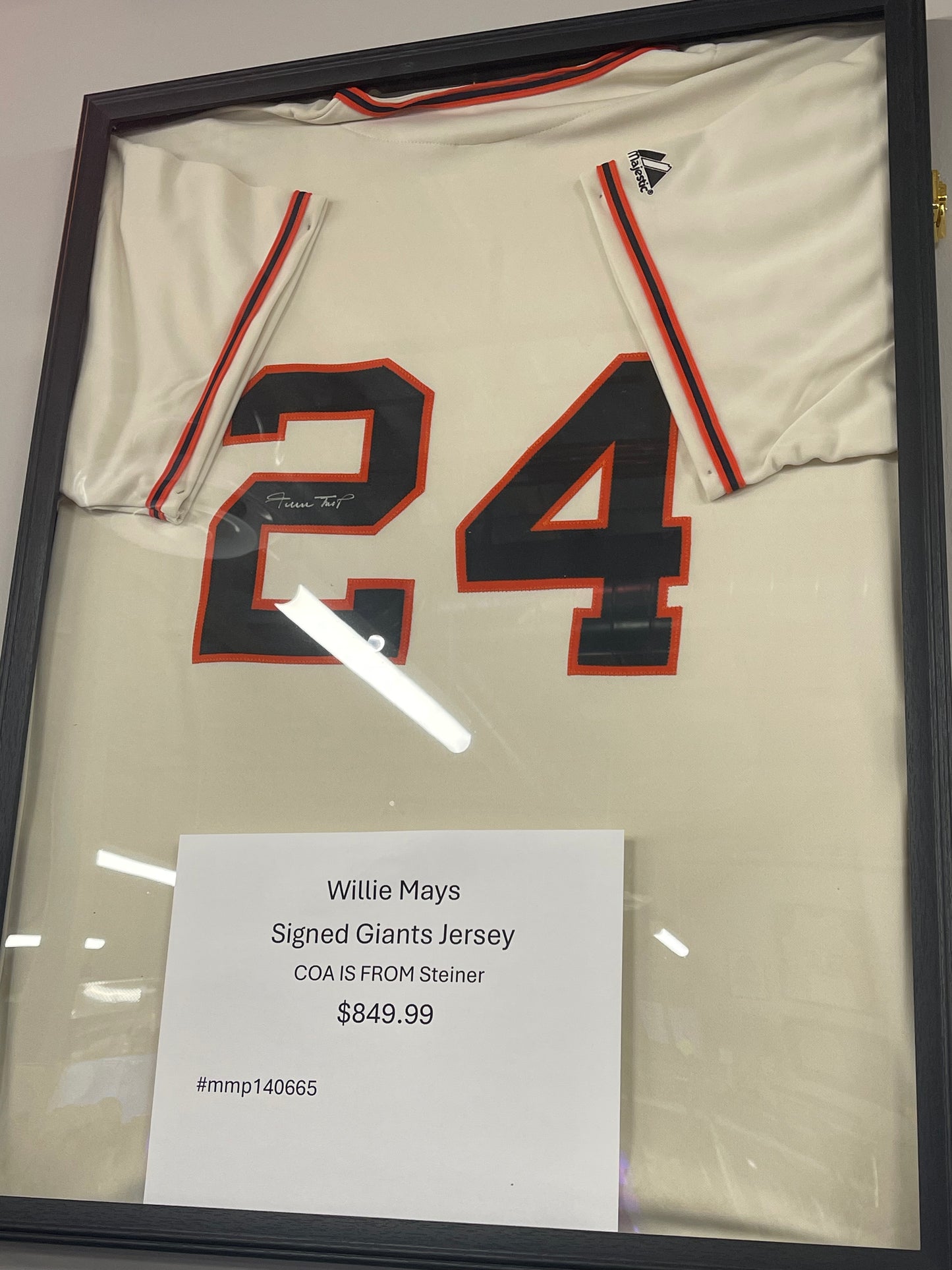 Framed Willie Mays signed jersey