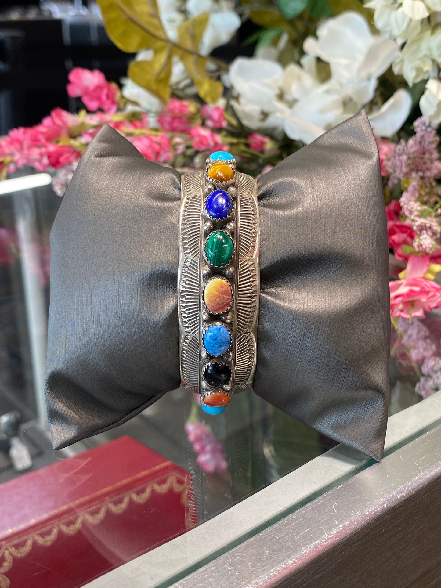 Silver Cuff Bracelet With Colored Stones