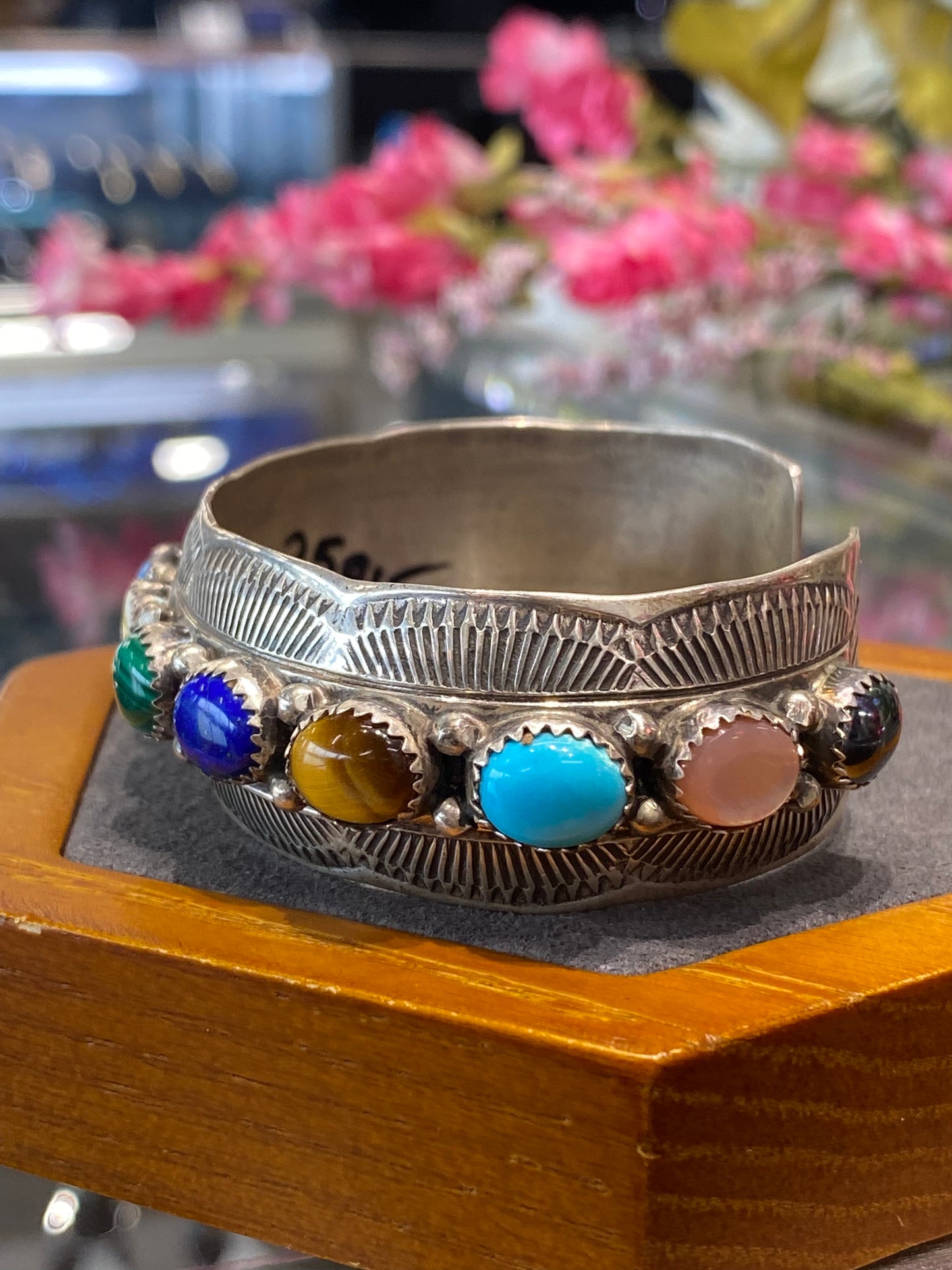 Silver Cuff Bracelet With Colored Stones