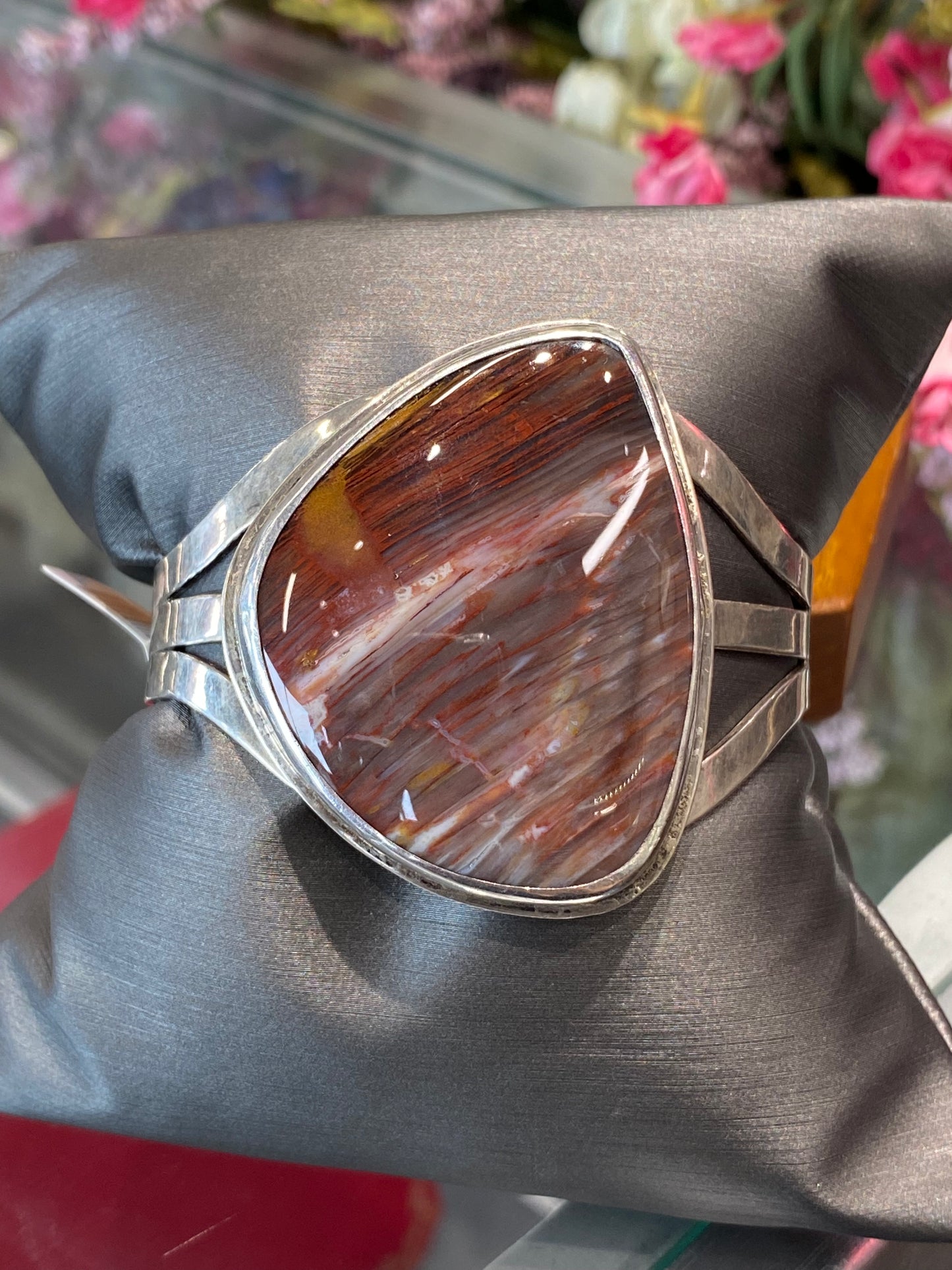 Silver Cuff Bracelet With Colored Stone