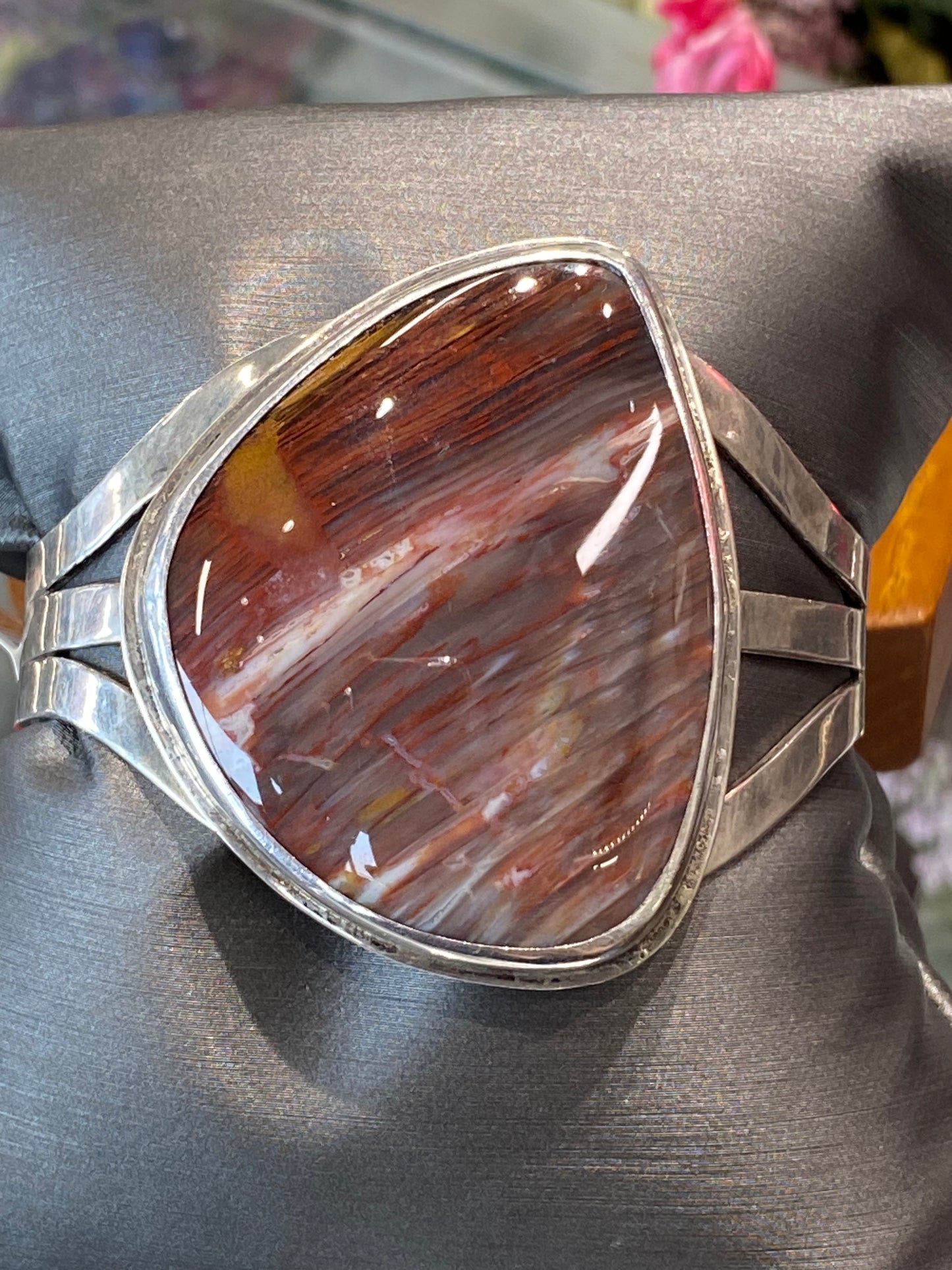 Silver Cuff Bracelet With Colored Stone