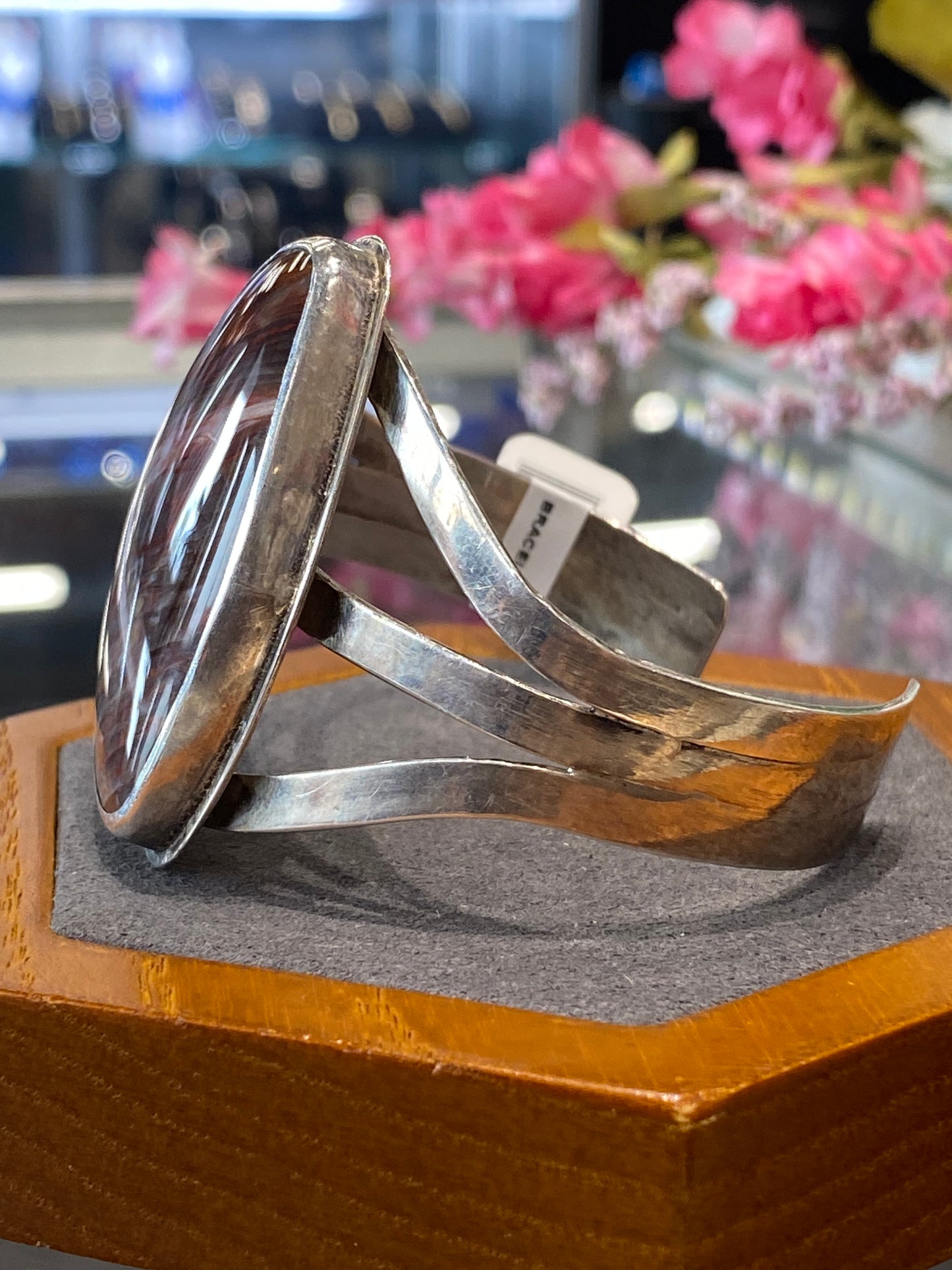 Silver Cuff Bracelet With Colored Stone