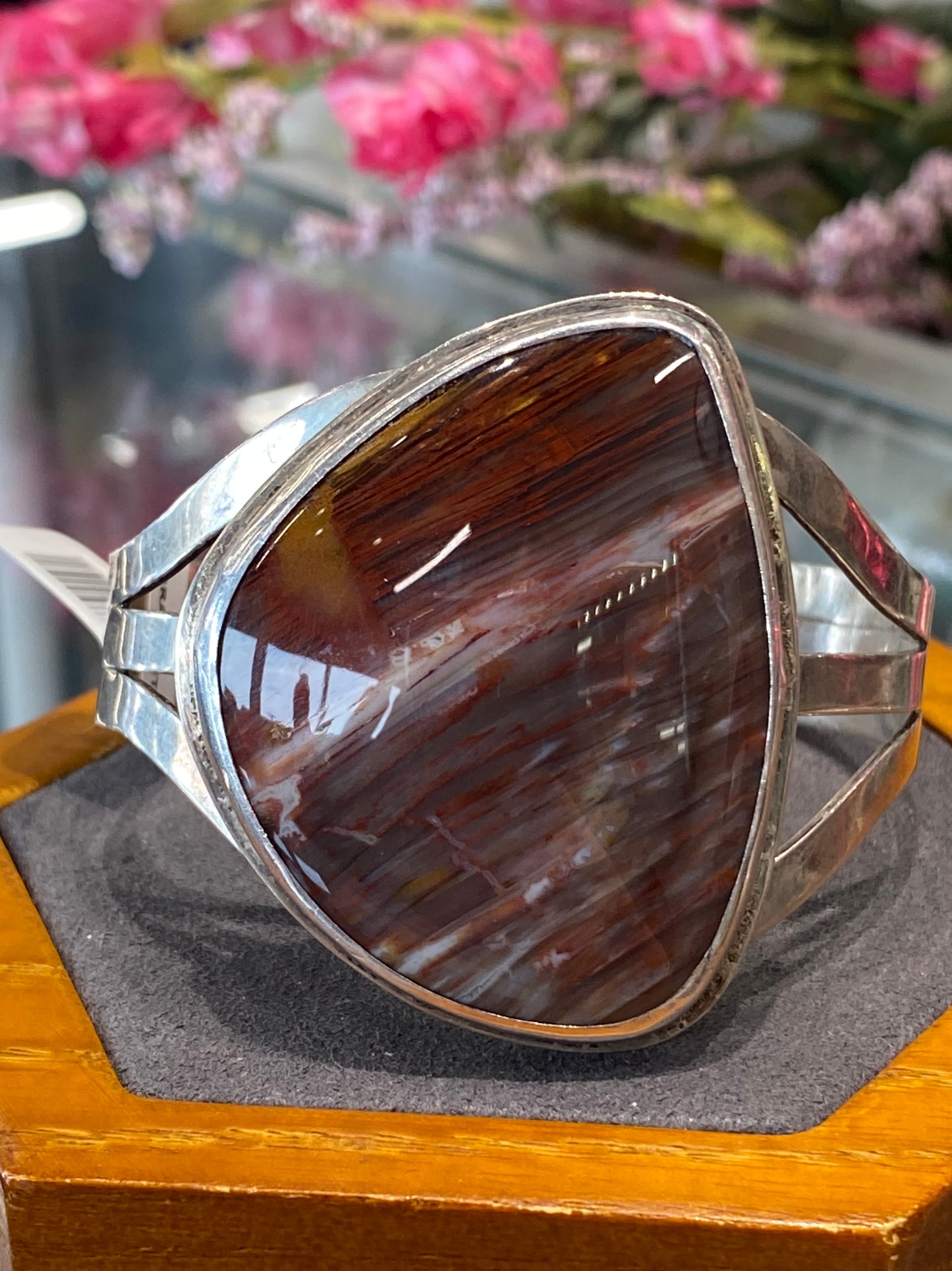 Silver Cuff Bracelet With Colored Stone