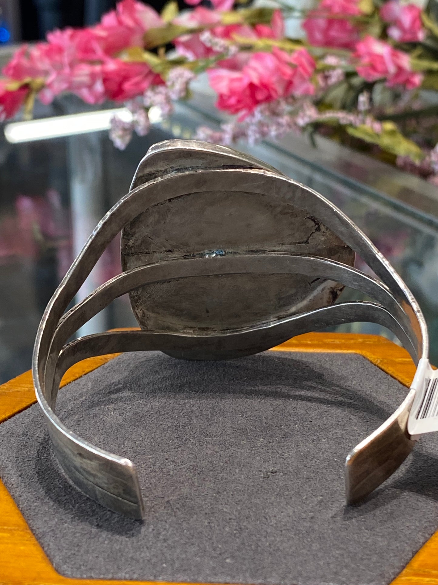 Silver Cuff Bracelet With Colored Stone