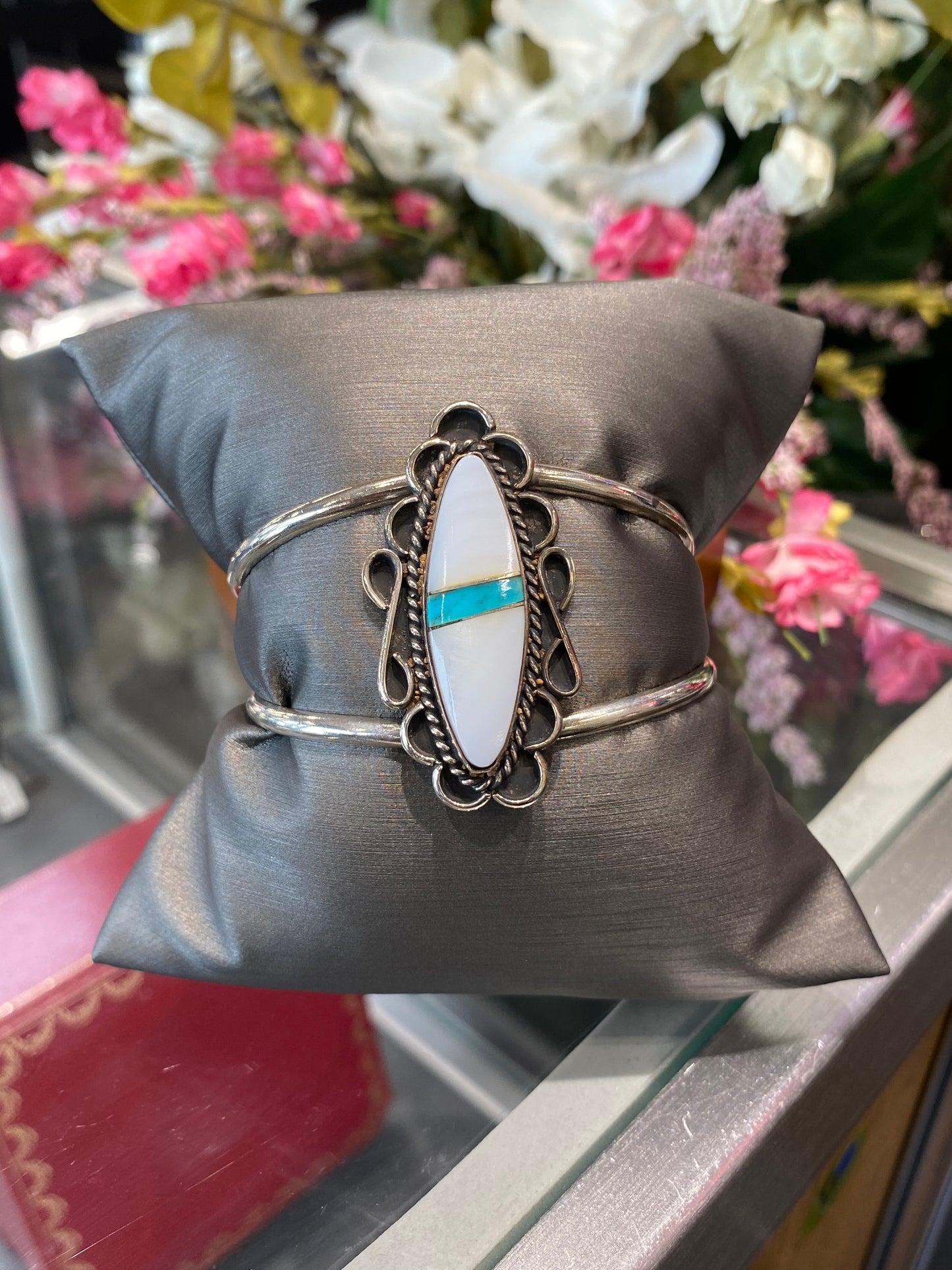 Silver Cuff Bracelet With Colored Stone