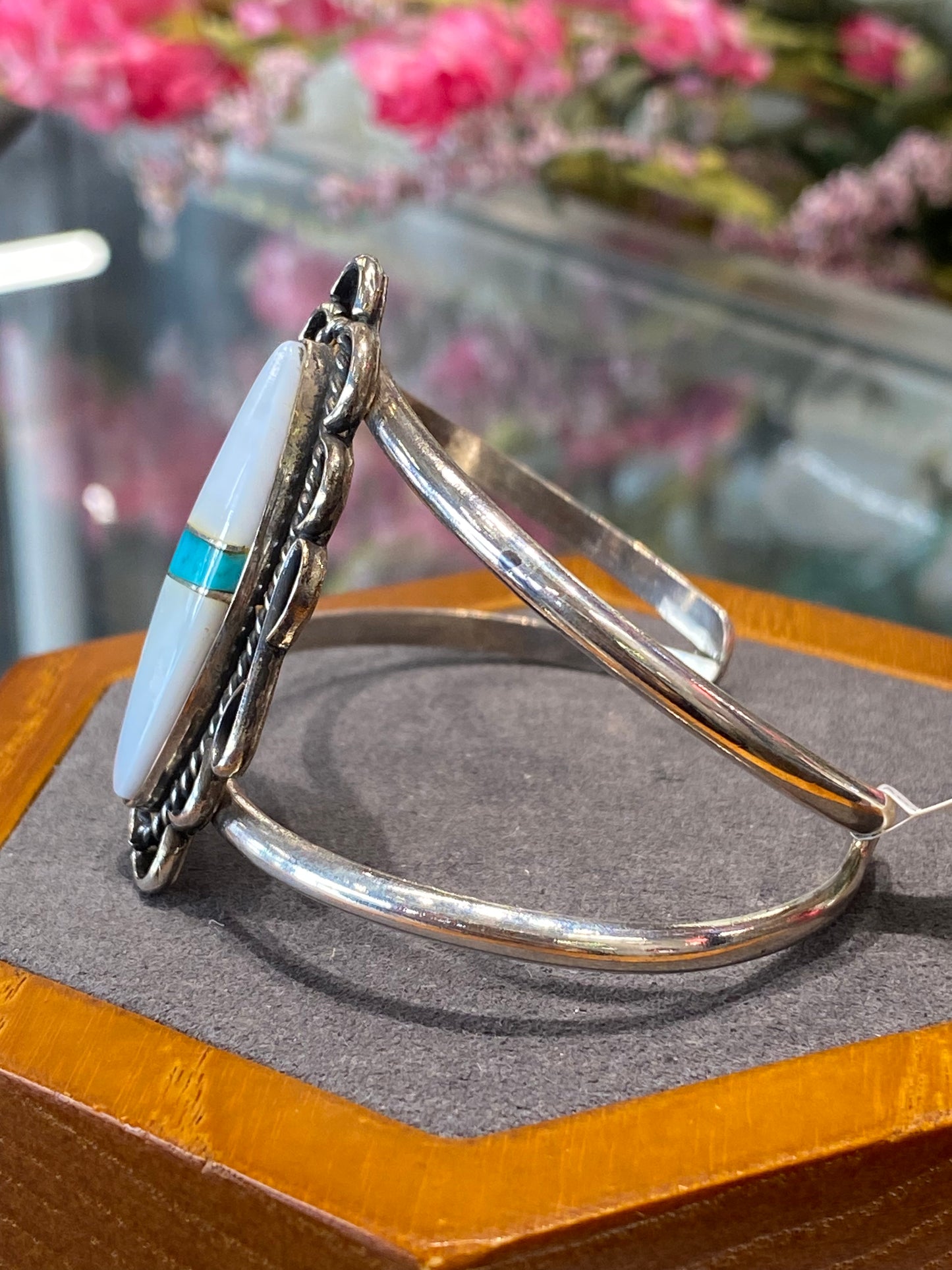 Silver Cuff Bracelet With Colored Stone