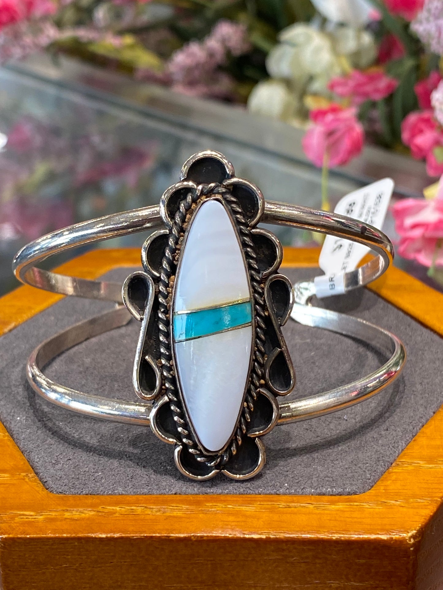 Silver Cuff Bracelet With Colored Stone