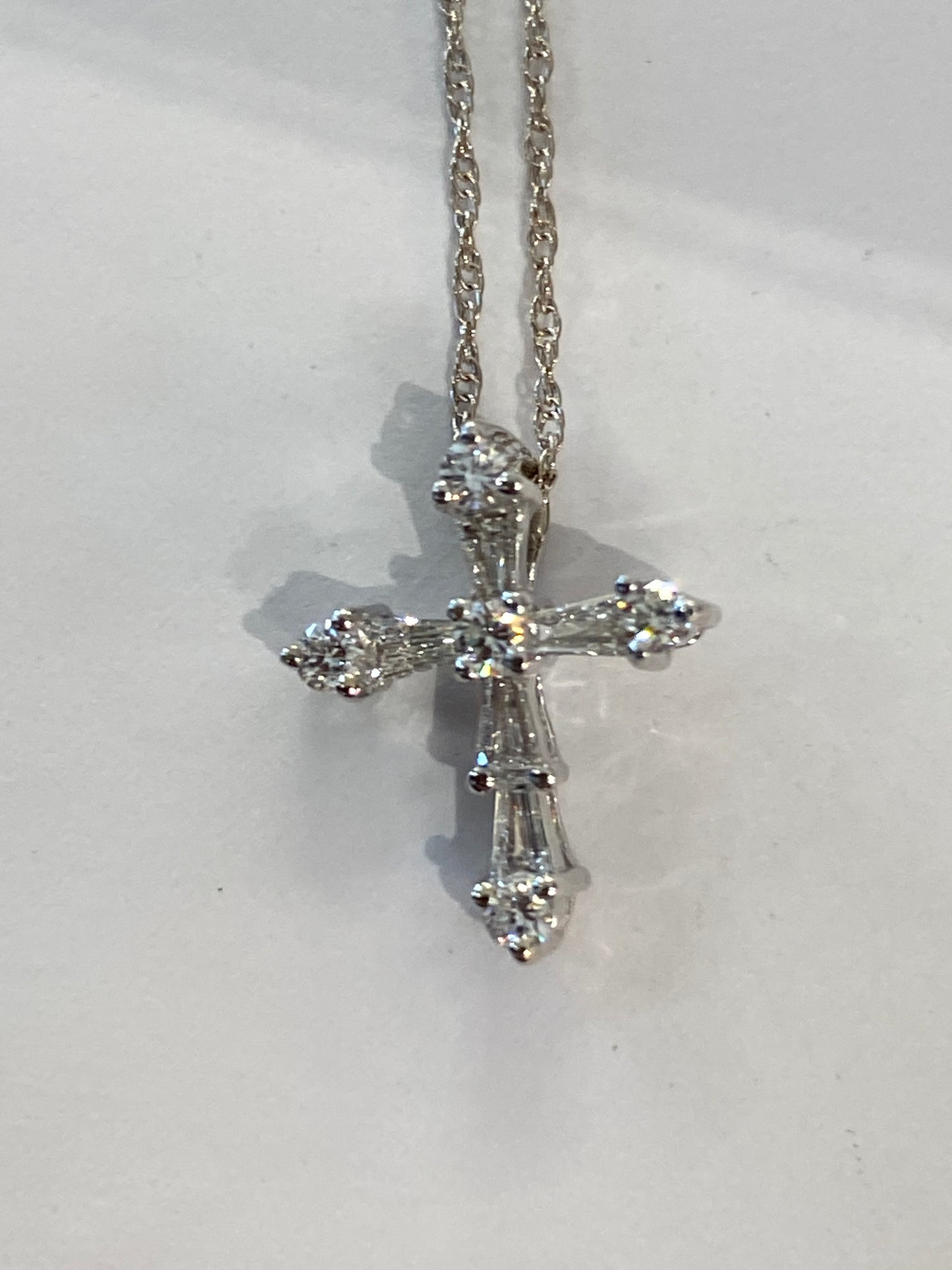 14k White Gold Chain With Diamond Cross