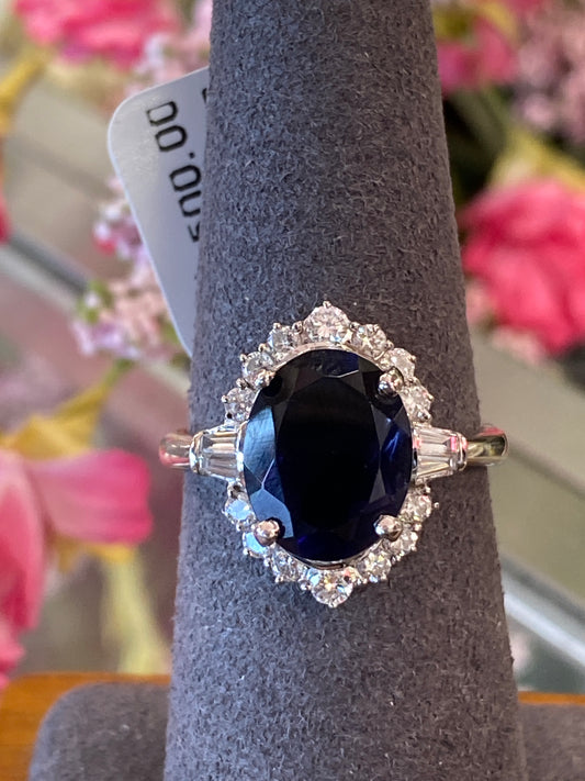 18k White Gold Iolite & Diamond Ring