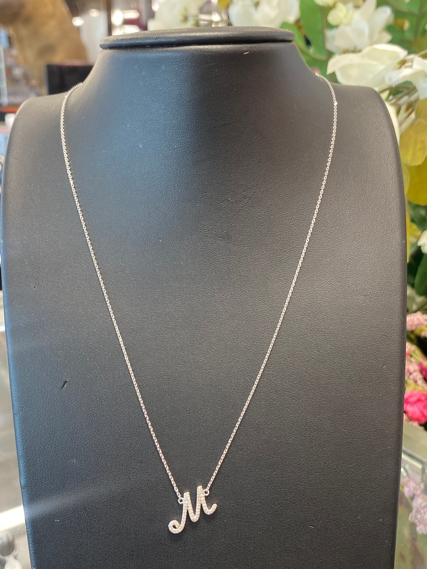 10k White Gold Chain With Diamond Pendant