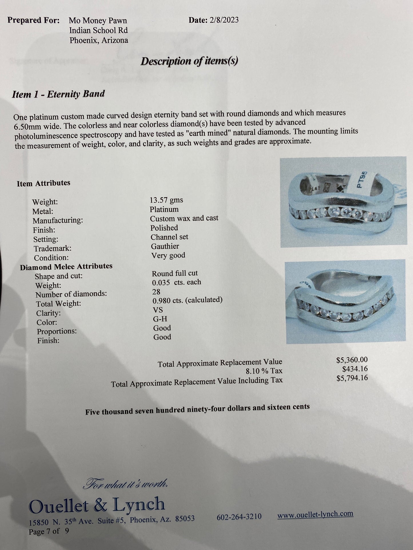 Platinum Diamond Eternity Gauthier Band