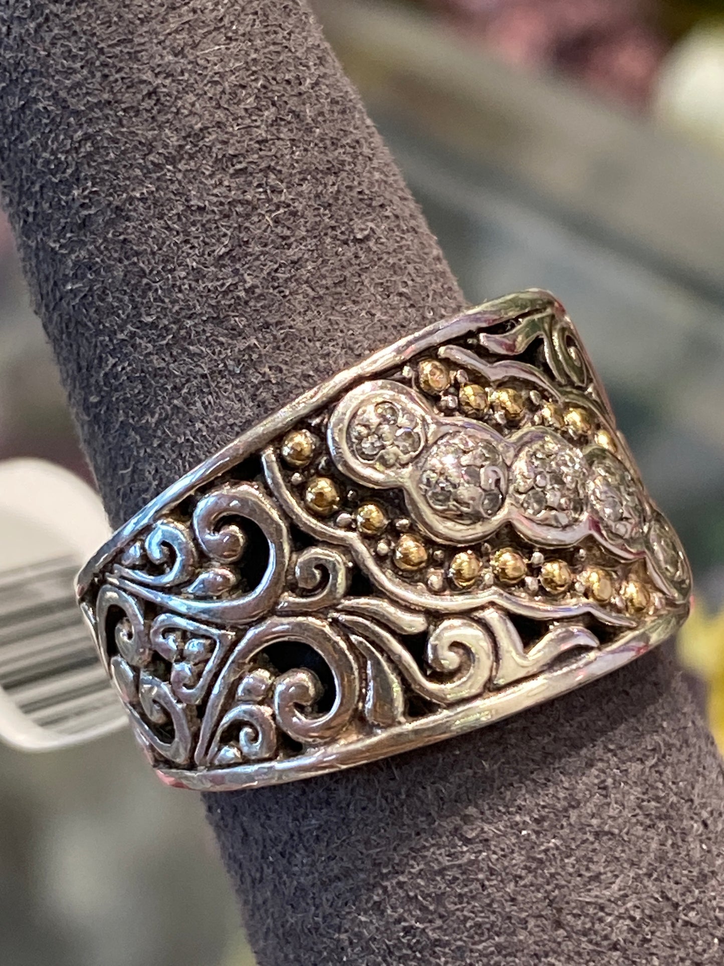 Silver Two Tone Ring With Diamonds