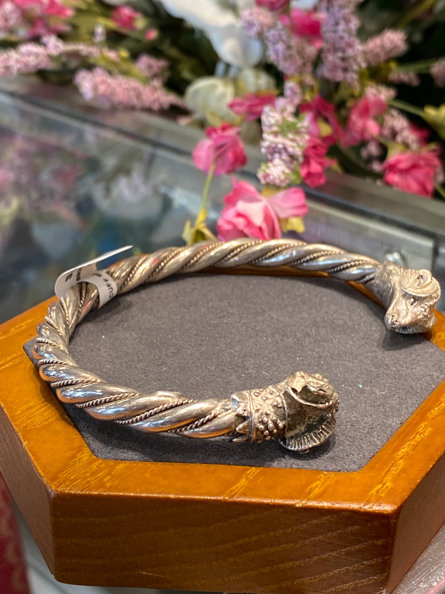 Silver Cuff Bracelet With Ram Heads