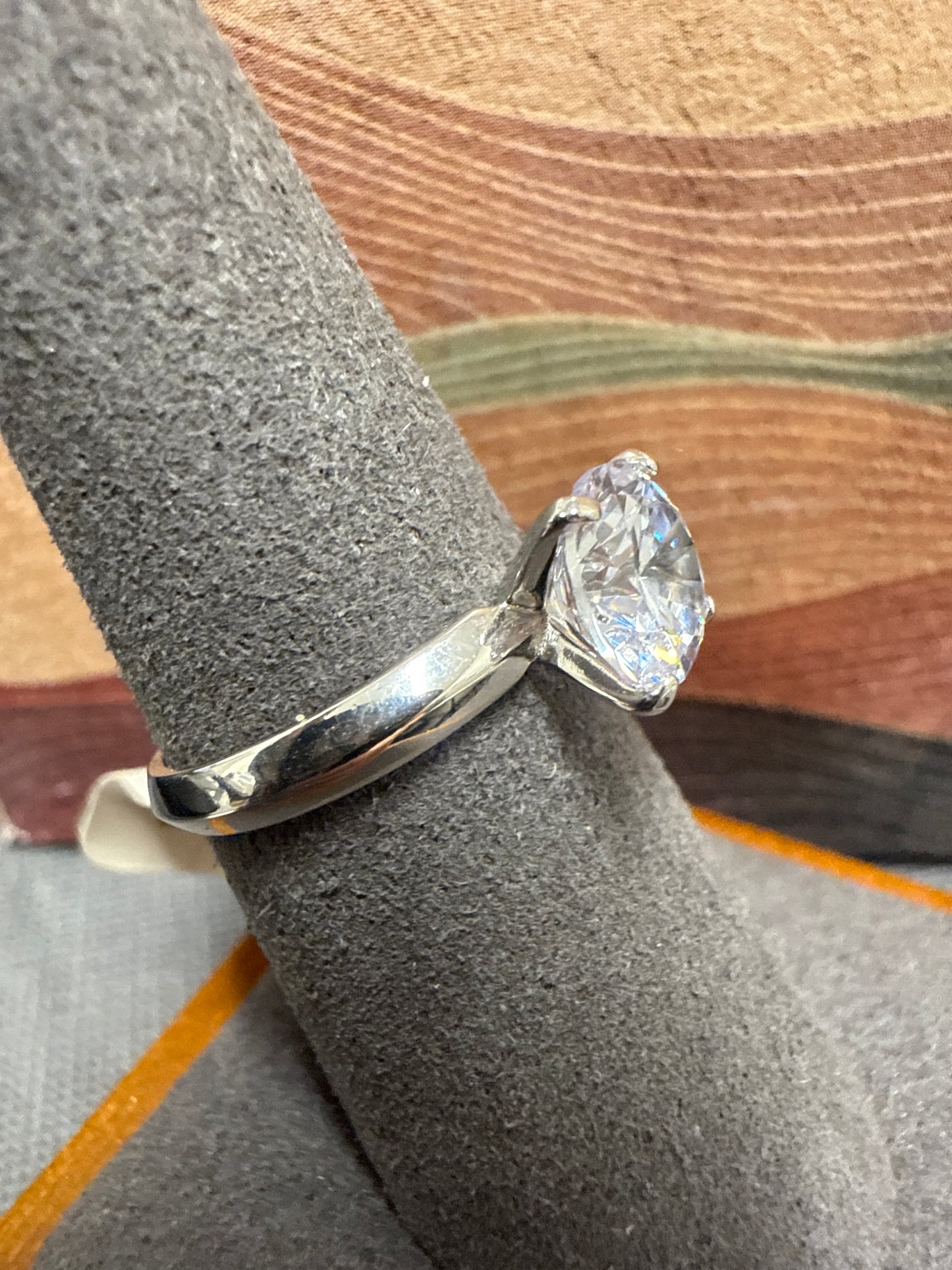 Silver solitaire ring