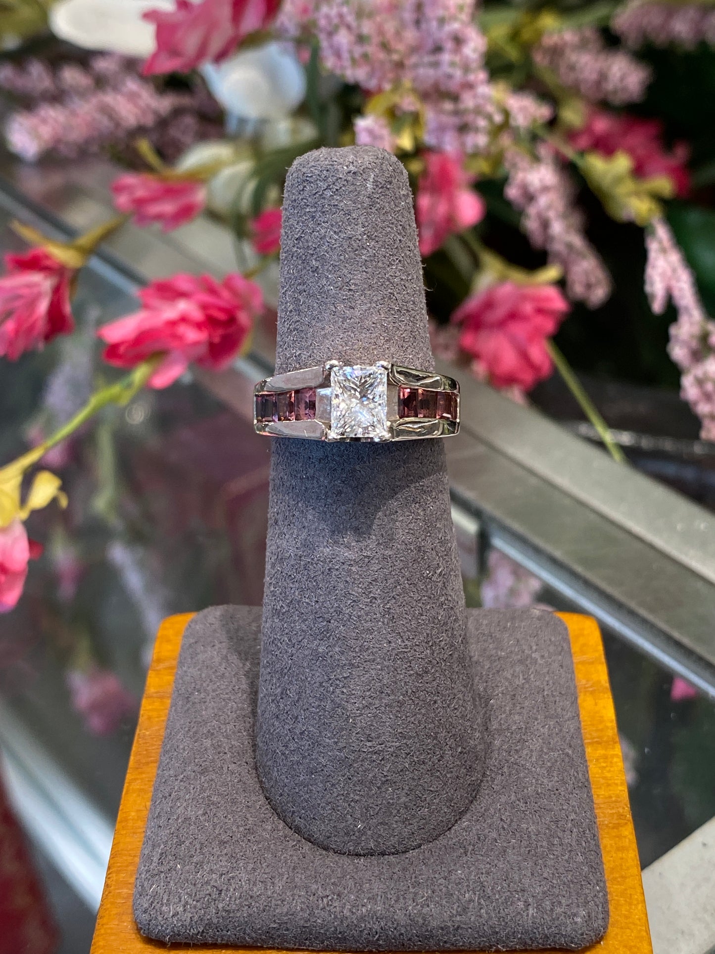 14k White Gold Diamond & Pink Tourmaline Ring