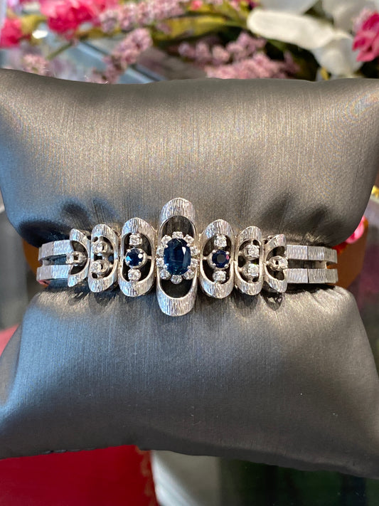 18k White Gold Diamond & Blue Sapphire Bracelet