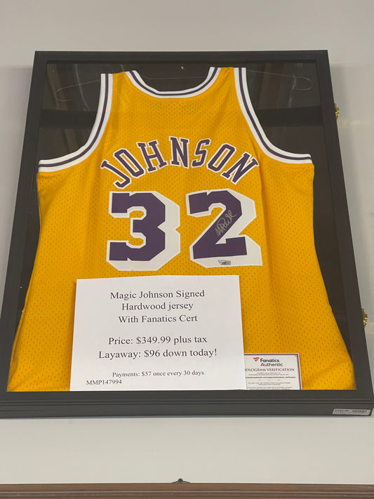 Framed Magic Johnson signed jersey
