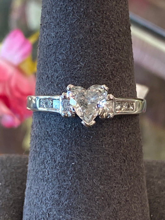 14k White Gold Heart Diamond Engagement Ring
