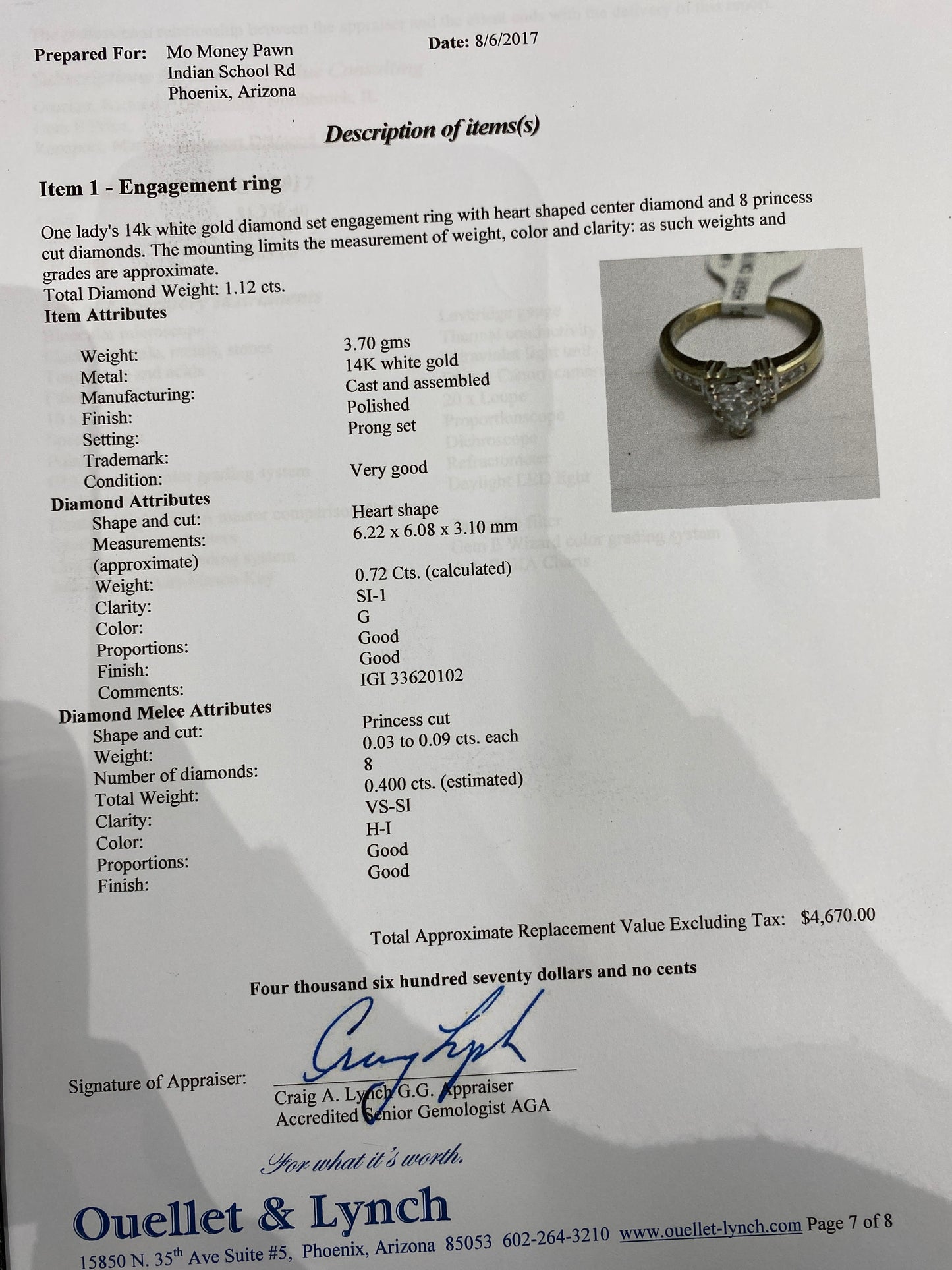 14k White Gold Heart Diamond Engagement Ring