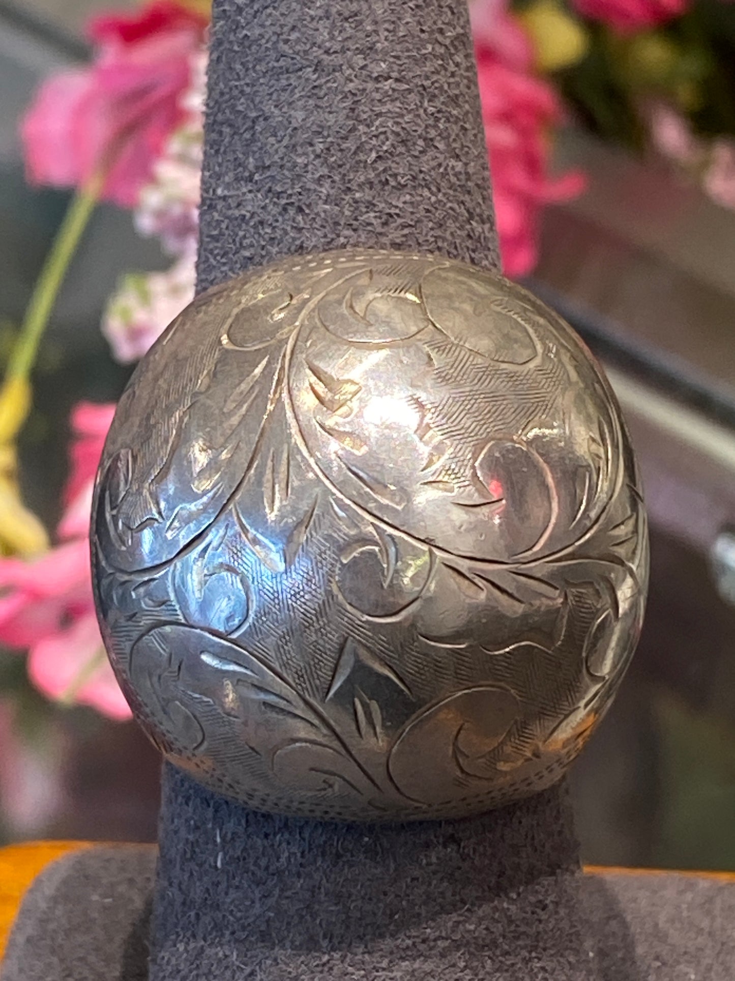 Silver Dome Ring With Design