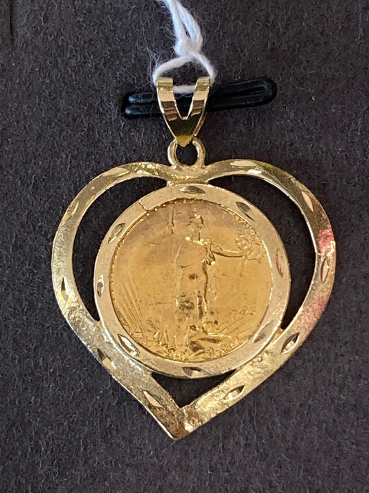 14k Yellow Heart Pendant With Coin
